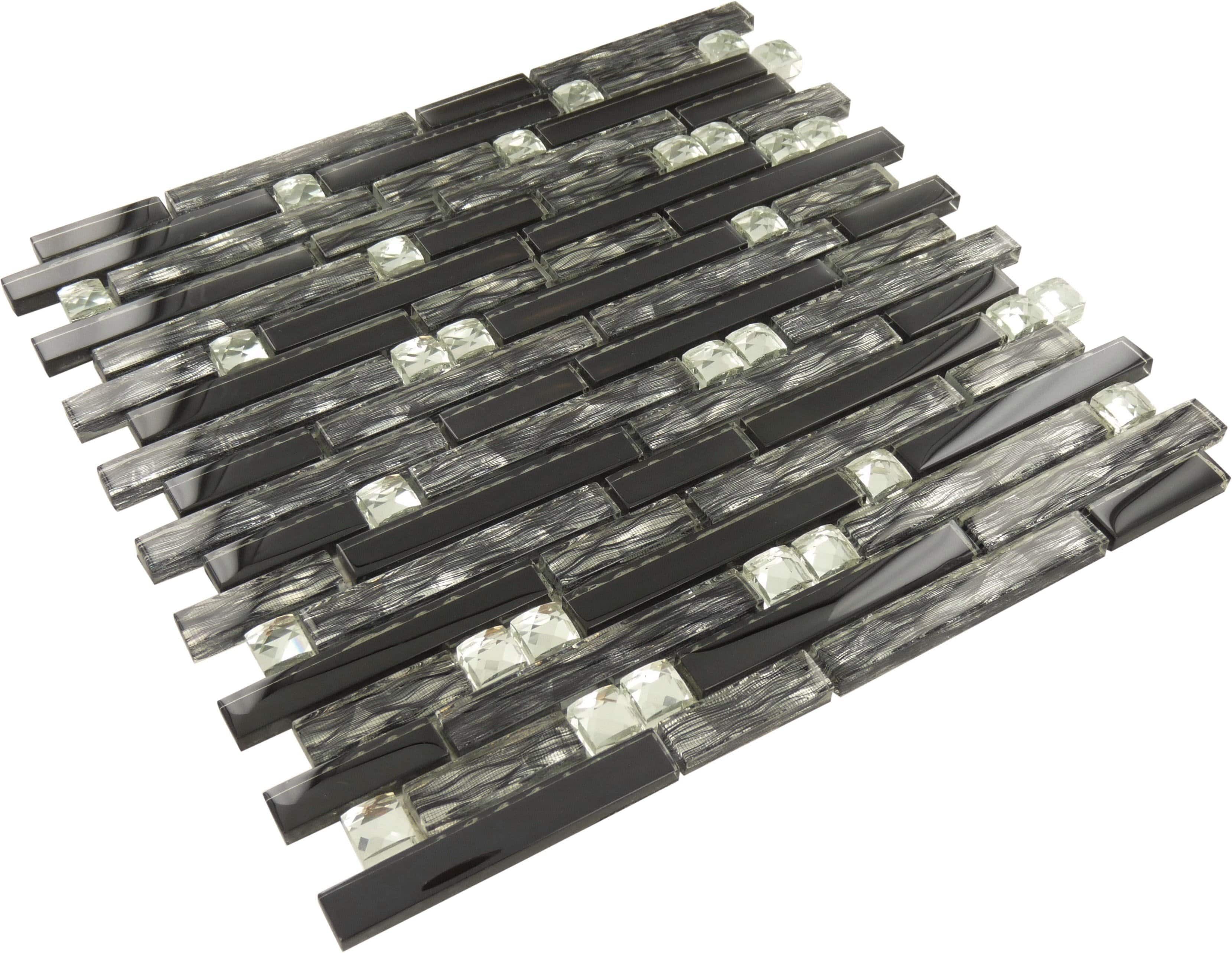 Midnight Black Random Bricks Glossy Glass Tile Tuscan Glass