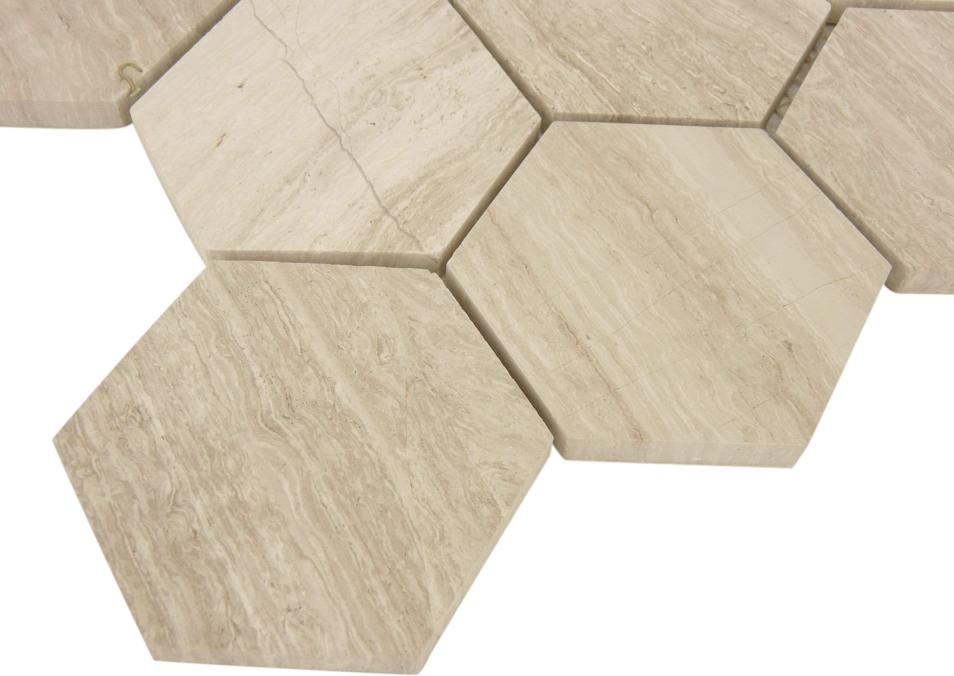 Hexagon Wooden Beige Polished Stone Tile Tuscan Glass