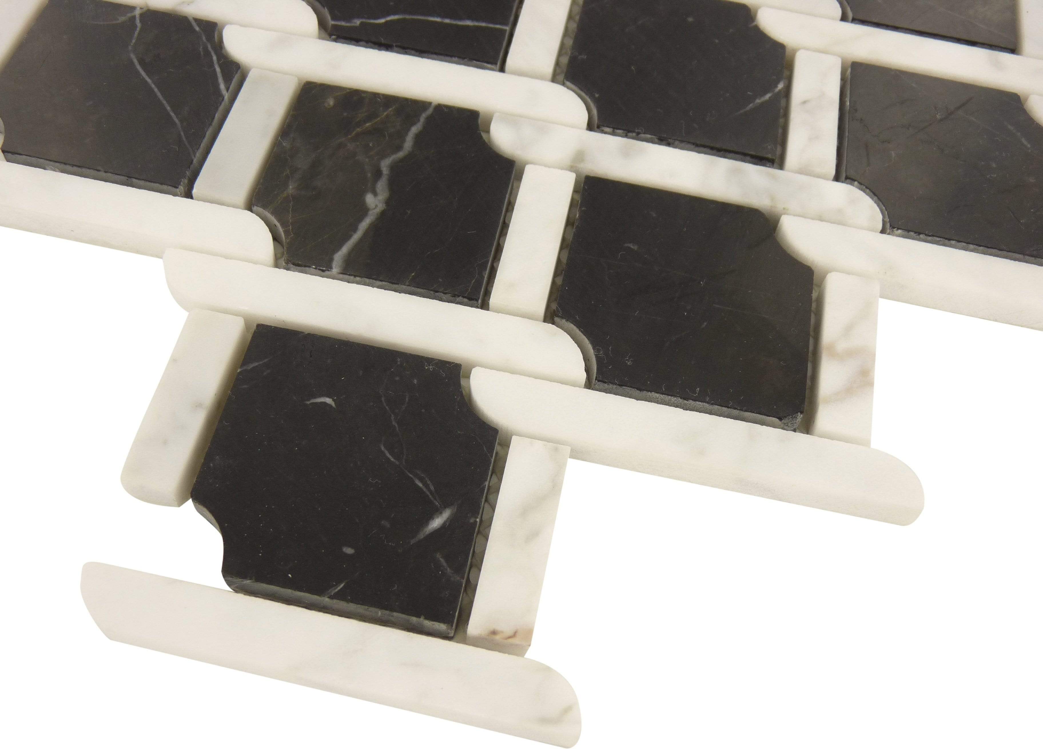 Knot Tie Black Marquina and White Carrara Polished Stone Tile Tuscan Glass