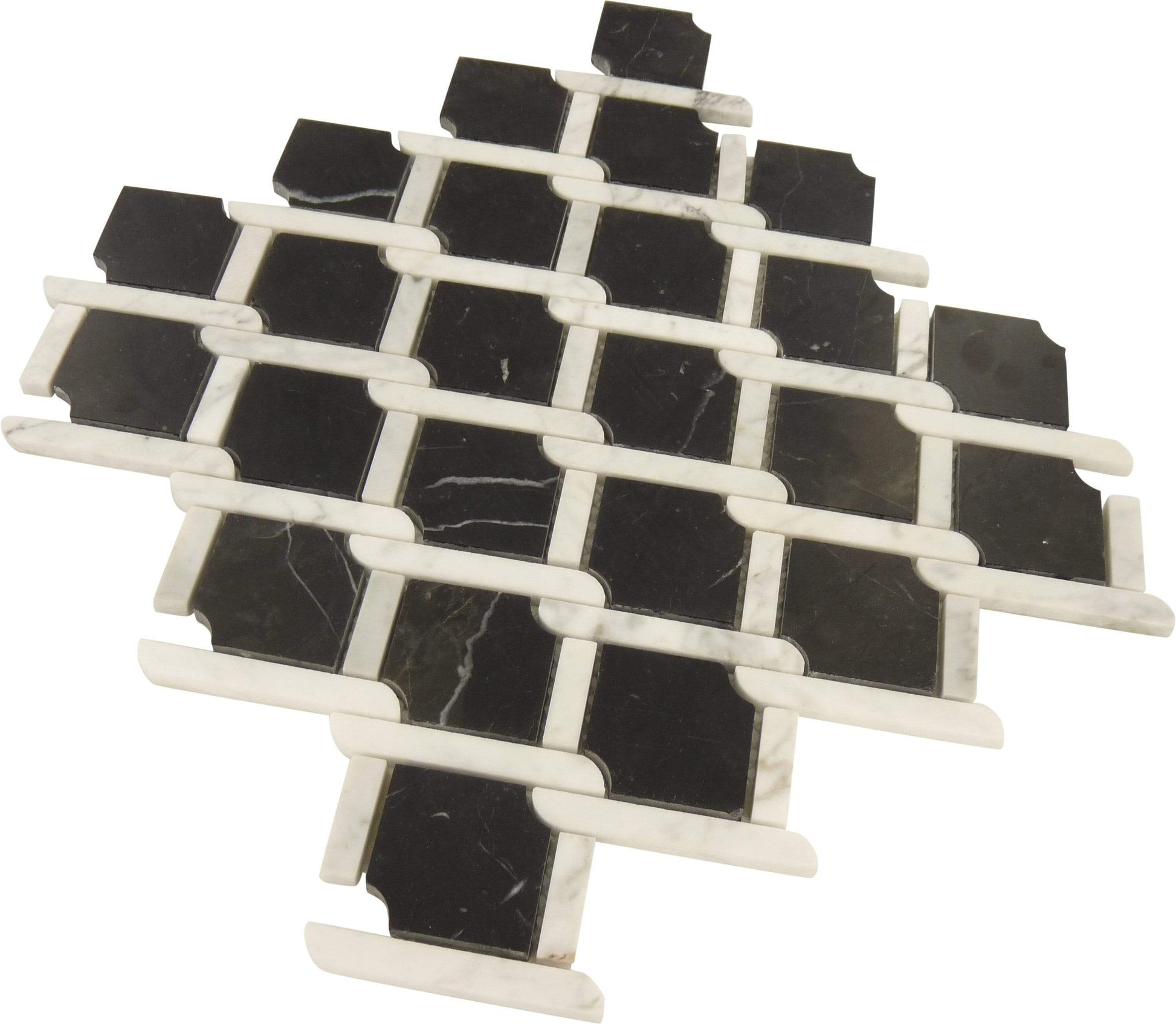 Knot Tie Black Marquina and White Carrara Polished Stone Tile Tuscan Glass