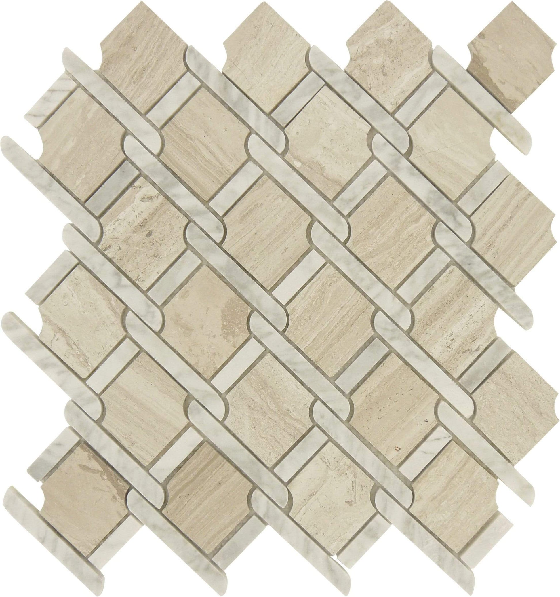 Knot Tie Wooden Beige and White Carrara Polished Stone Tile Tuscan Glass