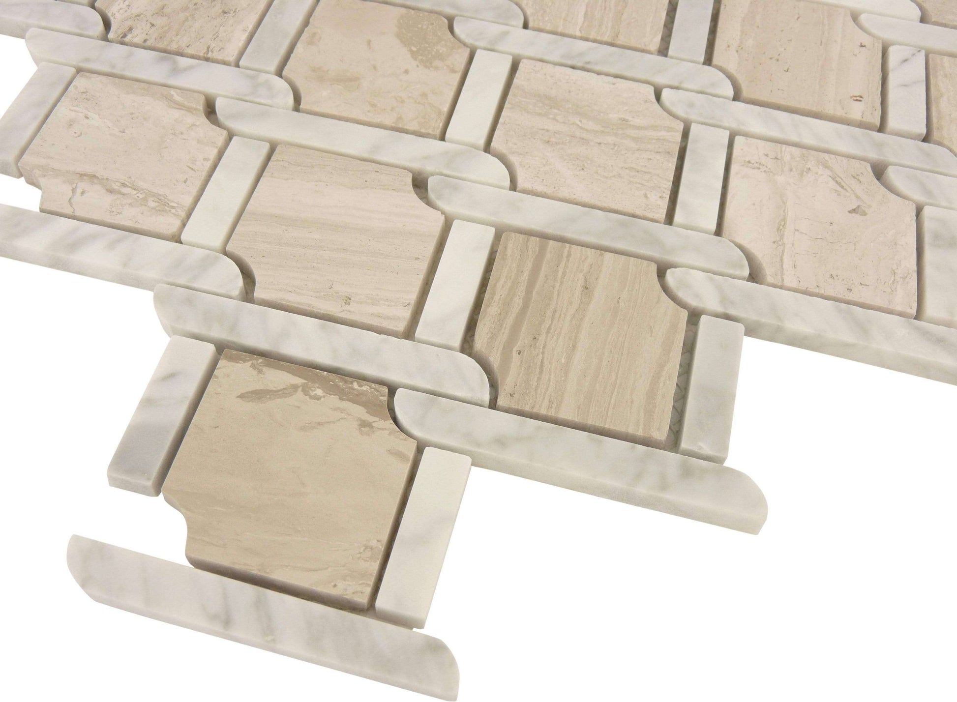 Knot Tie Wooden Beige and White Carrara Polished Stone Tile Tuscan Glass