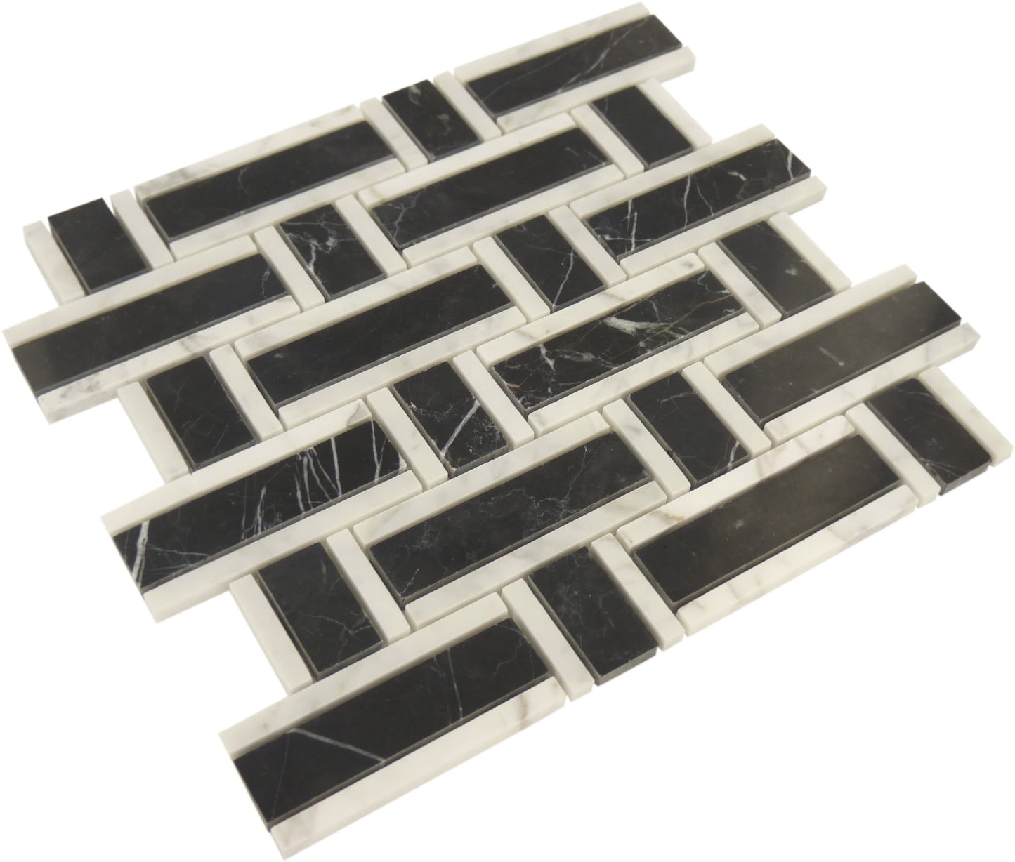 Martha Black Marquina and White Carrara Polished Stone Tile Tuscan Glass