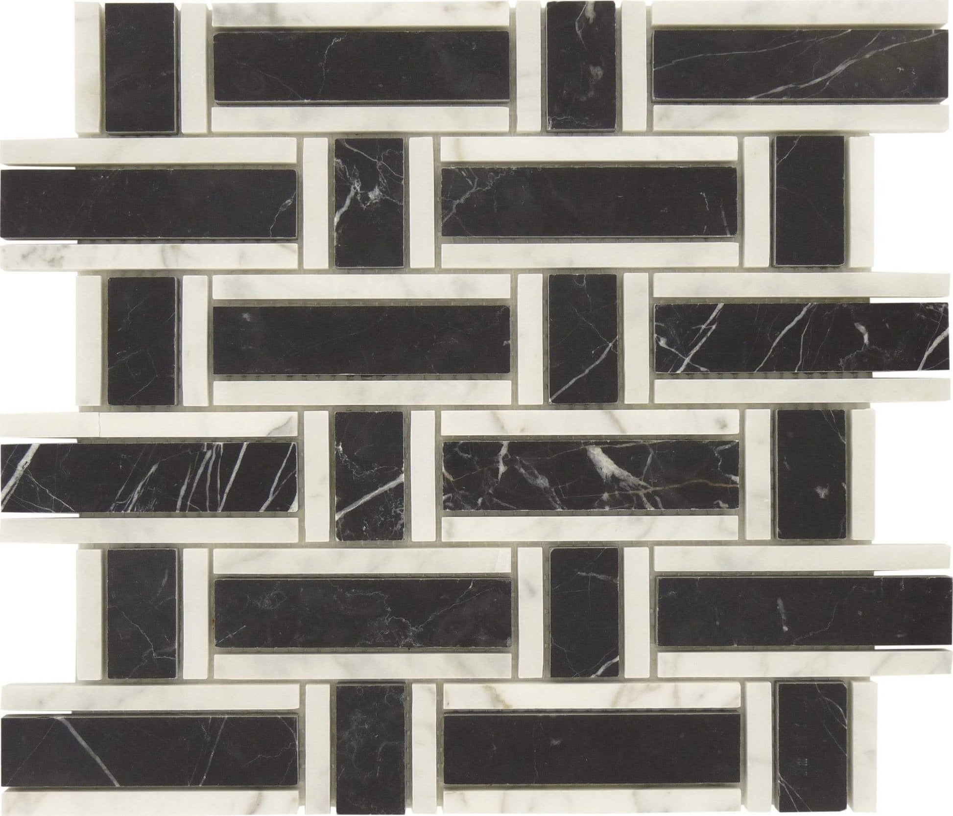 Martha Black Marquina and White Carrara Polished Stone Tile Tuscan Glass