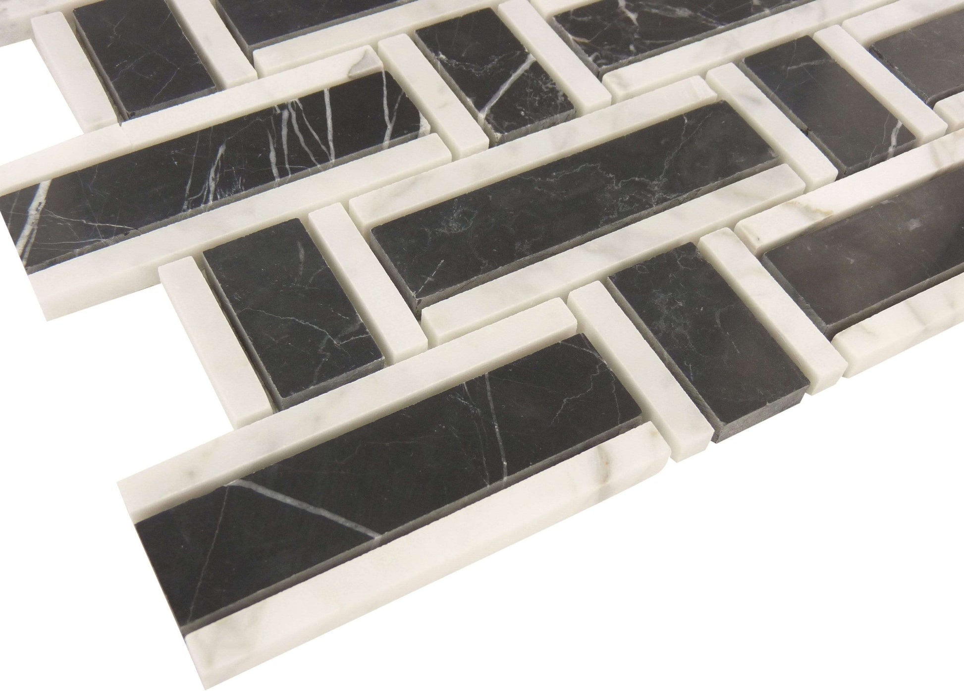 Martha Black Marquina and White Carrara Polished Stone Tile Tuscan Glass