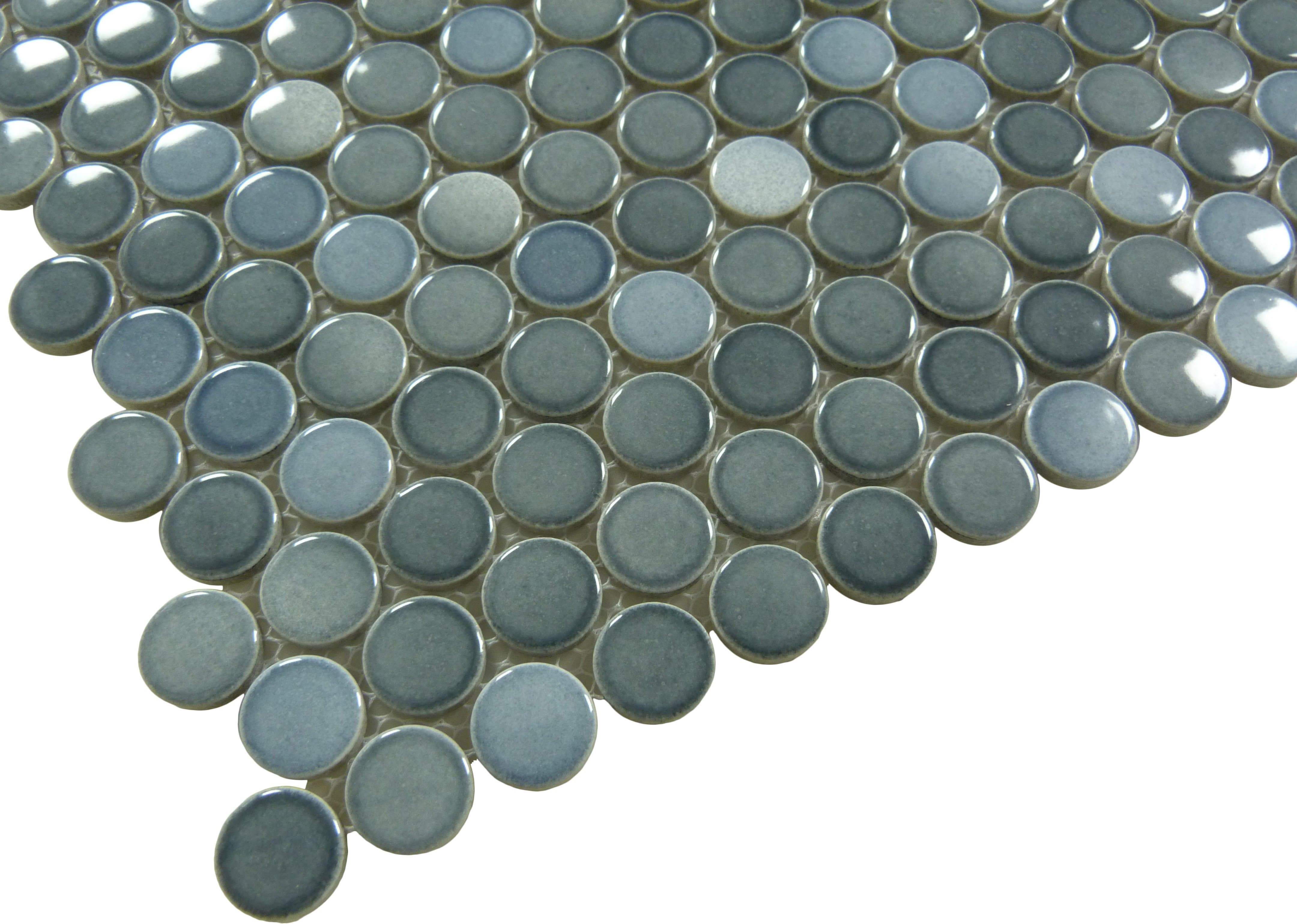 Mixed Grey Penny Circle Round Glossy Porcelain Tile Tuscan Glass