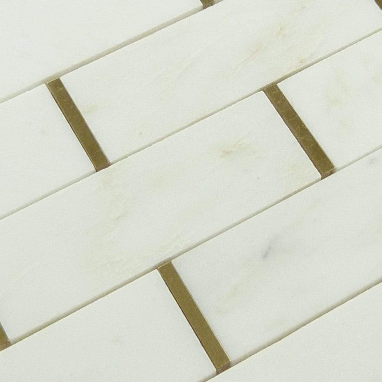 Natural Bianco White and Gold Metal Brick Subway Stone Tile Tuscan Glass