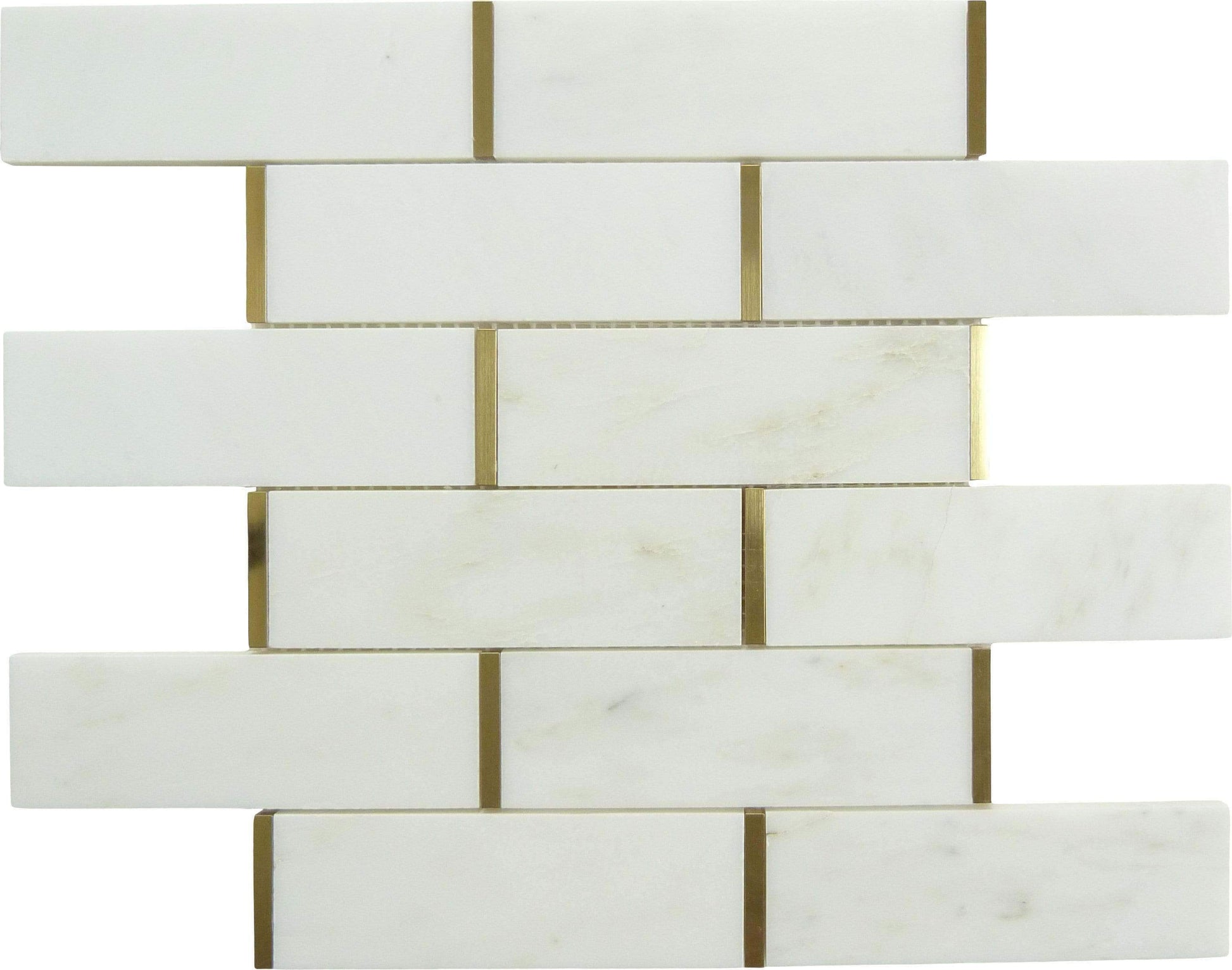 Natural Bianco White and Gold Metal Brick Subway Stone Tile Tuscan Glass