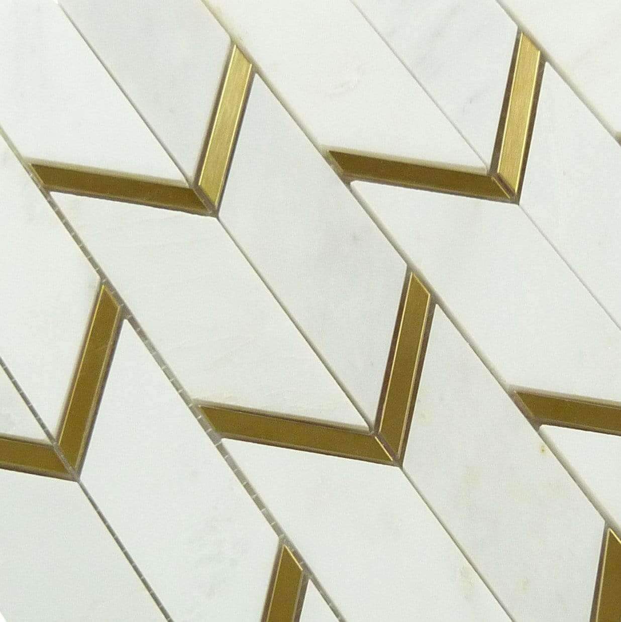 Natural Bianco White and Gold Metal Chevron Stone Tile Tuscan Glass