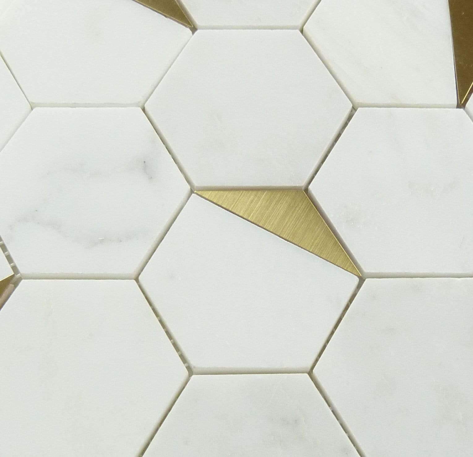 Natural Bianco White and Gold Metal Hexagon Stone Tile Tuscan Glass