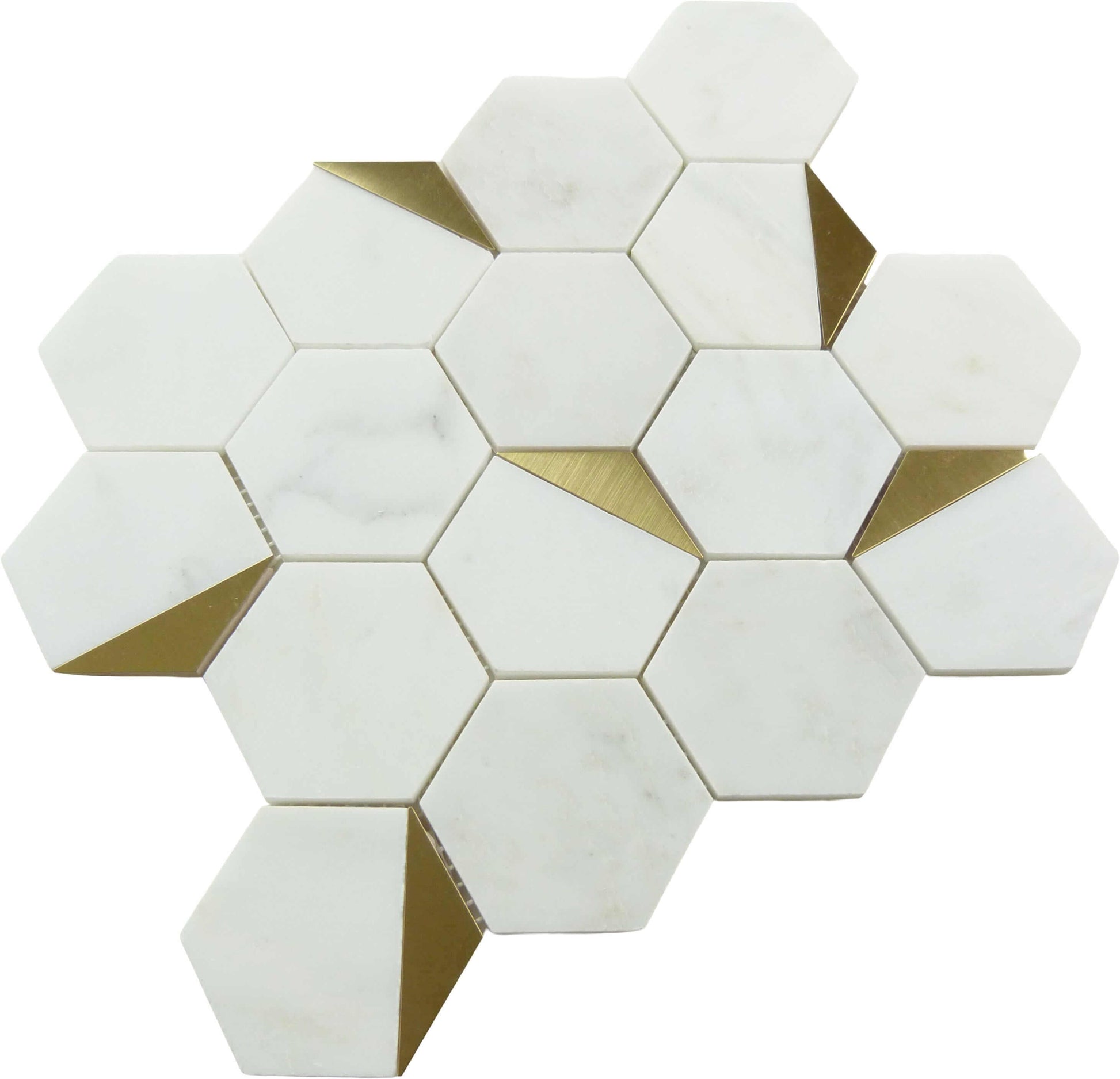 Natural Bianco White and Gold Metal Hexagon Stone Tile Tuscan Glass