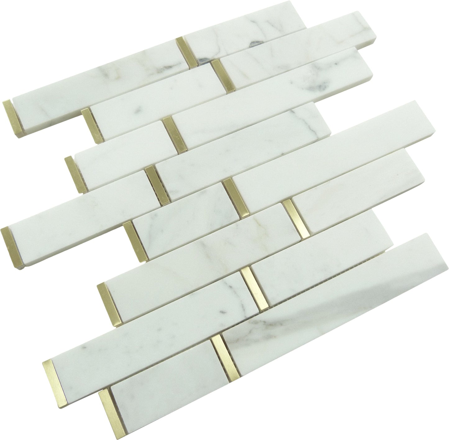 Natural Bianco White and Gold Metal Random Brick Stone Tile Tuscan Glass