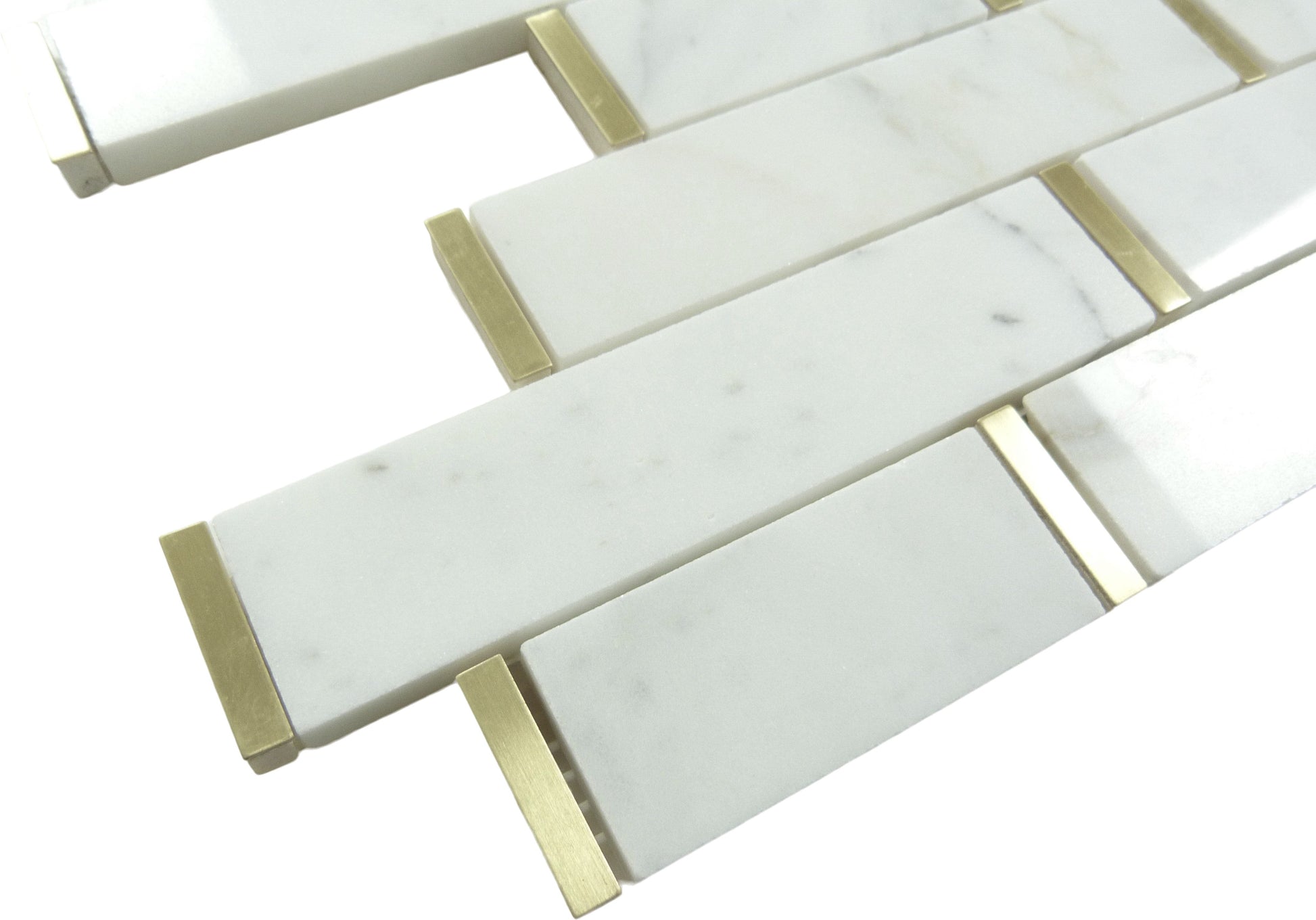 Natural Bianco White and Gold Metal Random Brick Stone Tile Tuscan Glass