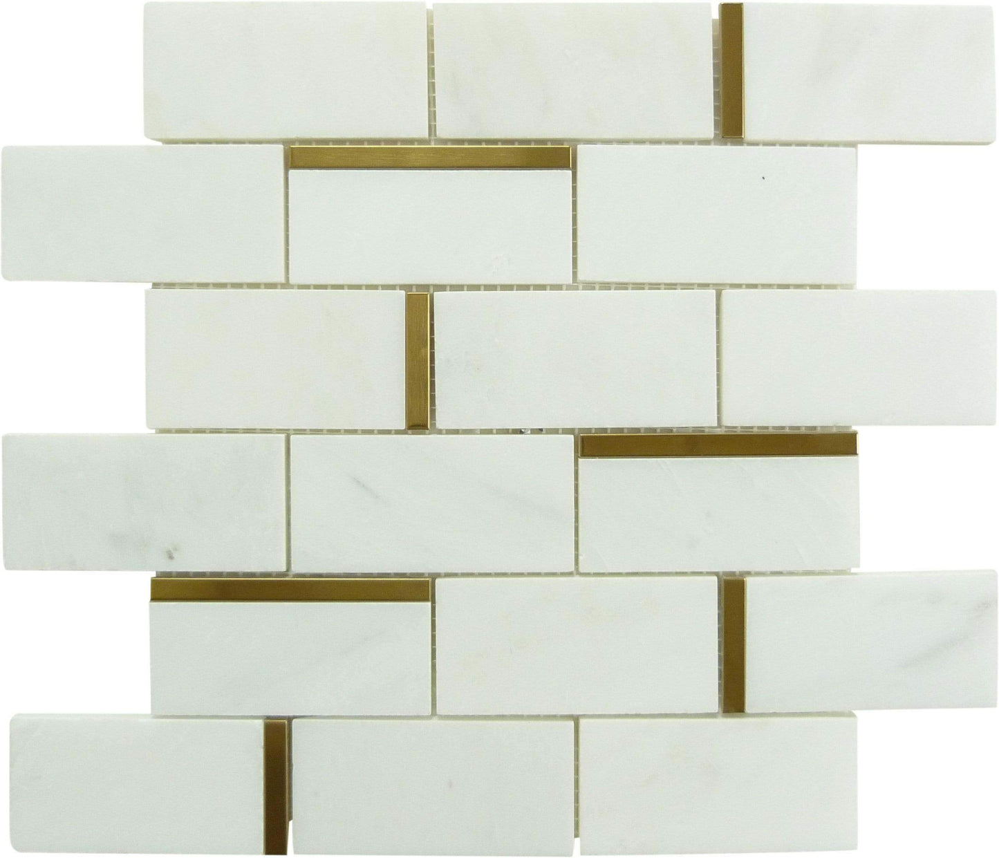 Natural Bianco White and Random Linear Gold Metal Brick Subway Stone Tile Tuscan Glass