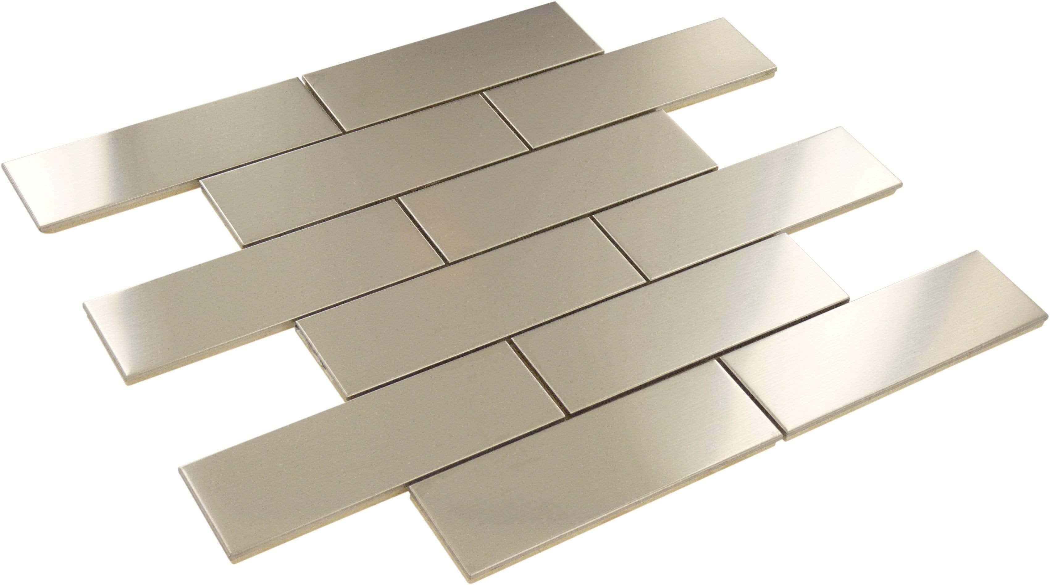 Stainless Steel 2" x 6" Uniform Brick Metal Subway Tile Tuscan Glass