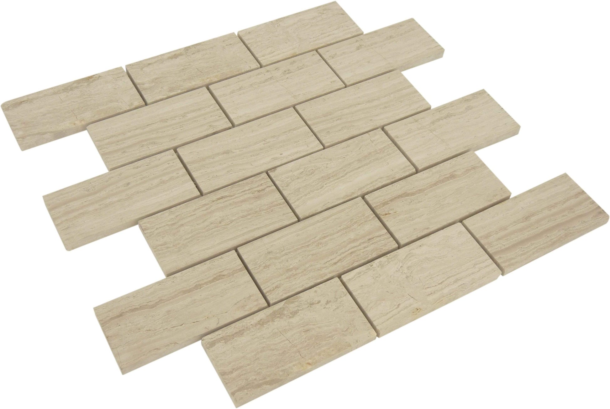 Rectangle Wooden Beige 2"x 4" Brick Polished Stone Tile Tuscan Glass