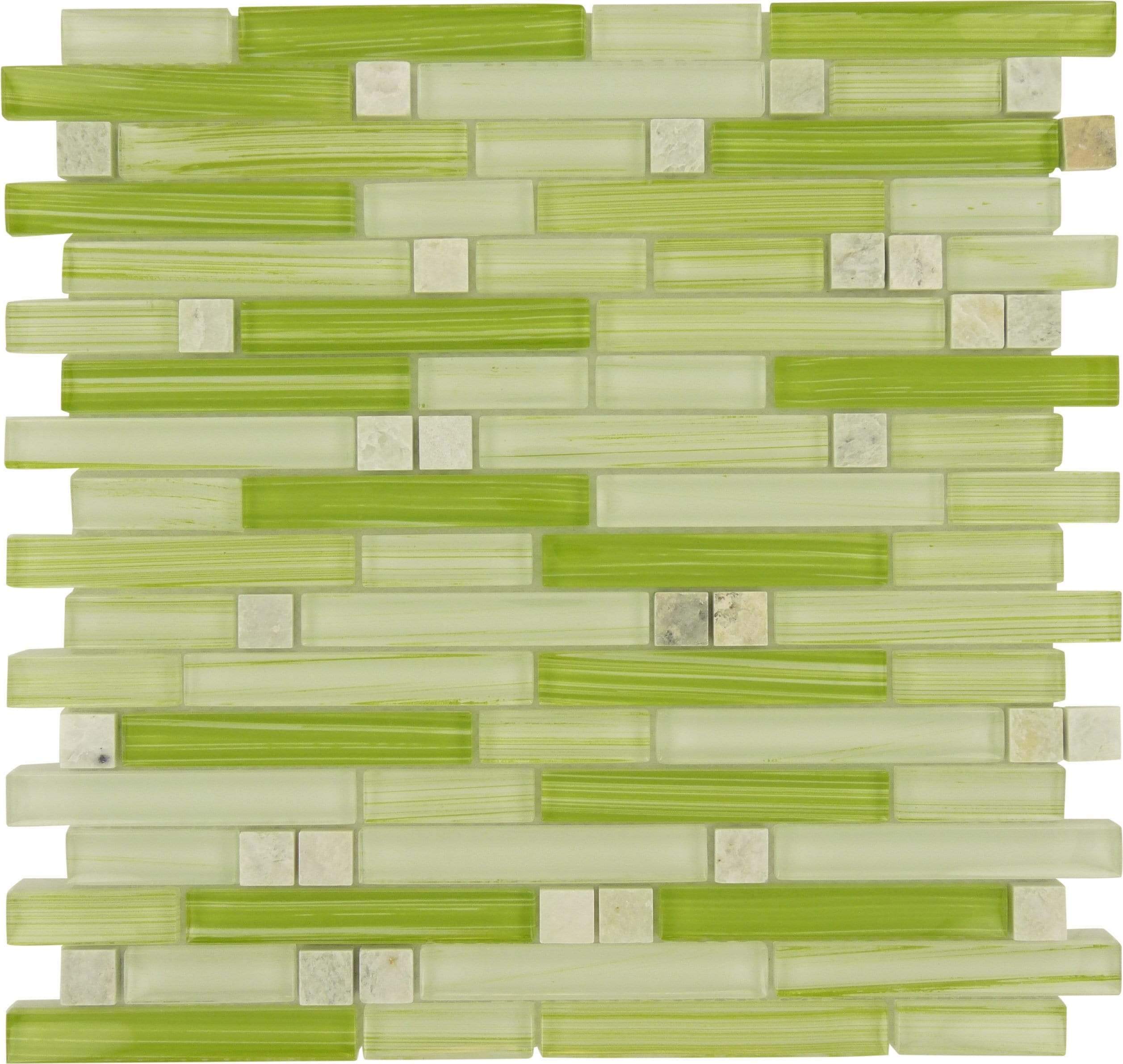 Green Apple Random Bricks Glass and Stone Tile Tuscan Glass