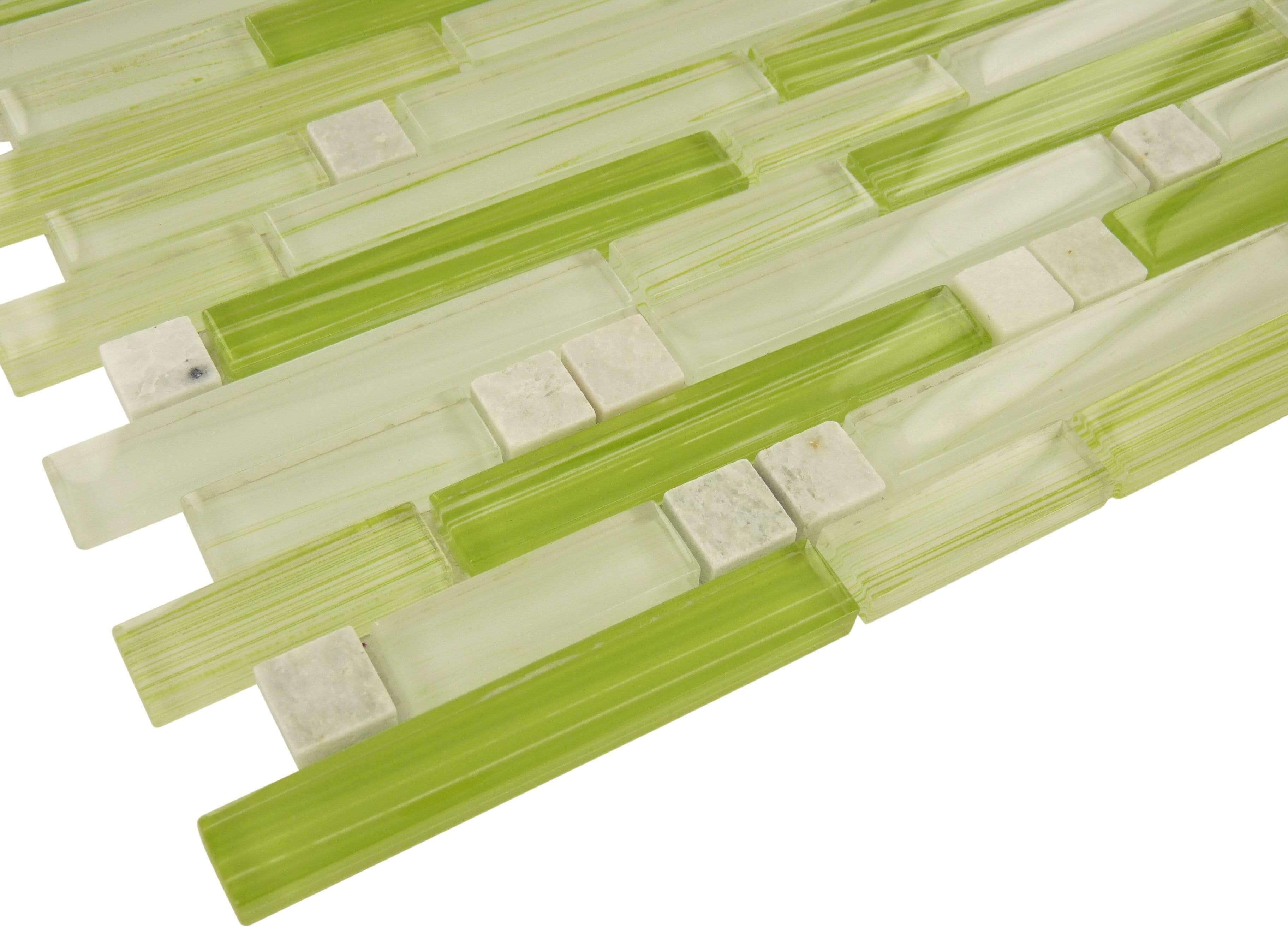 Green Apple Random Bricks Glass and Stone Tile Tuscan Glass