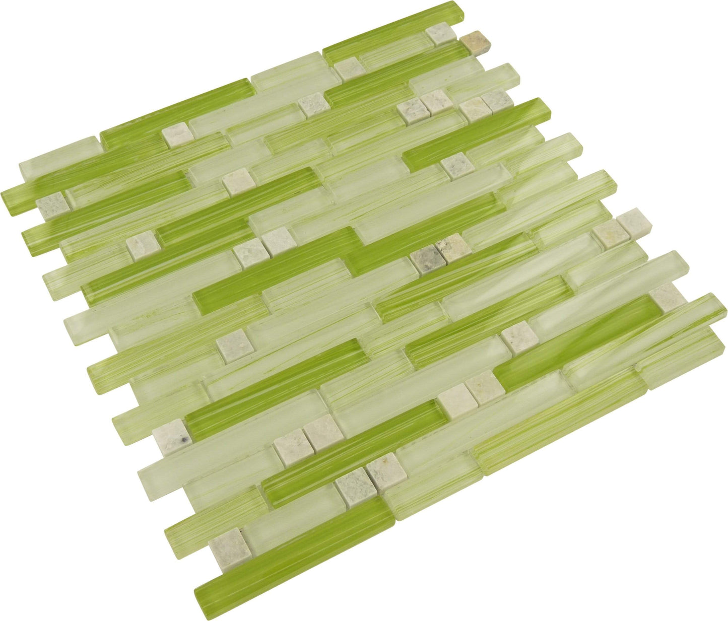 Green Apple Random Bricks Glass and Stone Tile Tuscan Glass