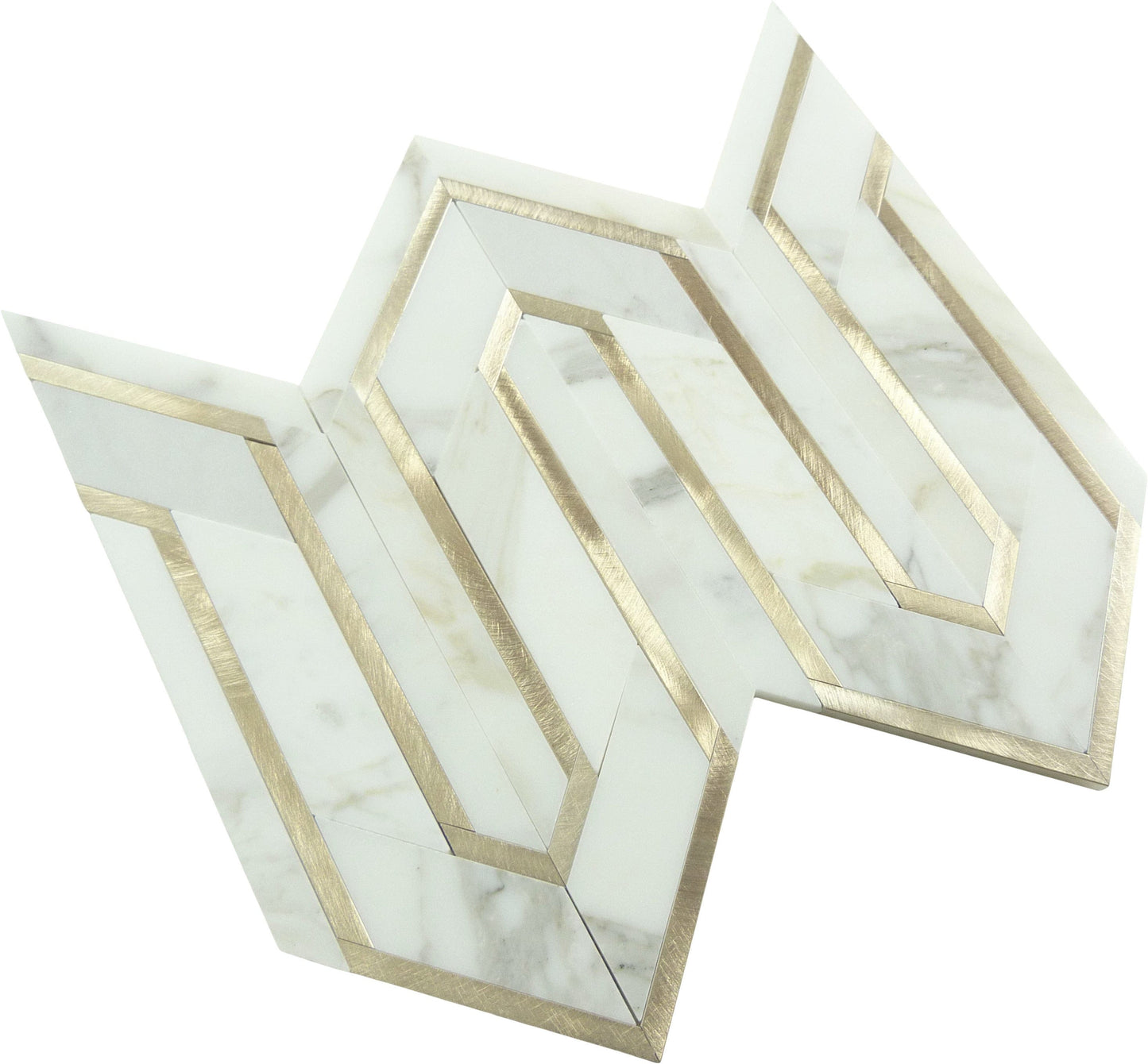 Tri Contour Carrara and Gold Metal Tile Tuscan Glass