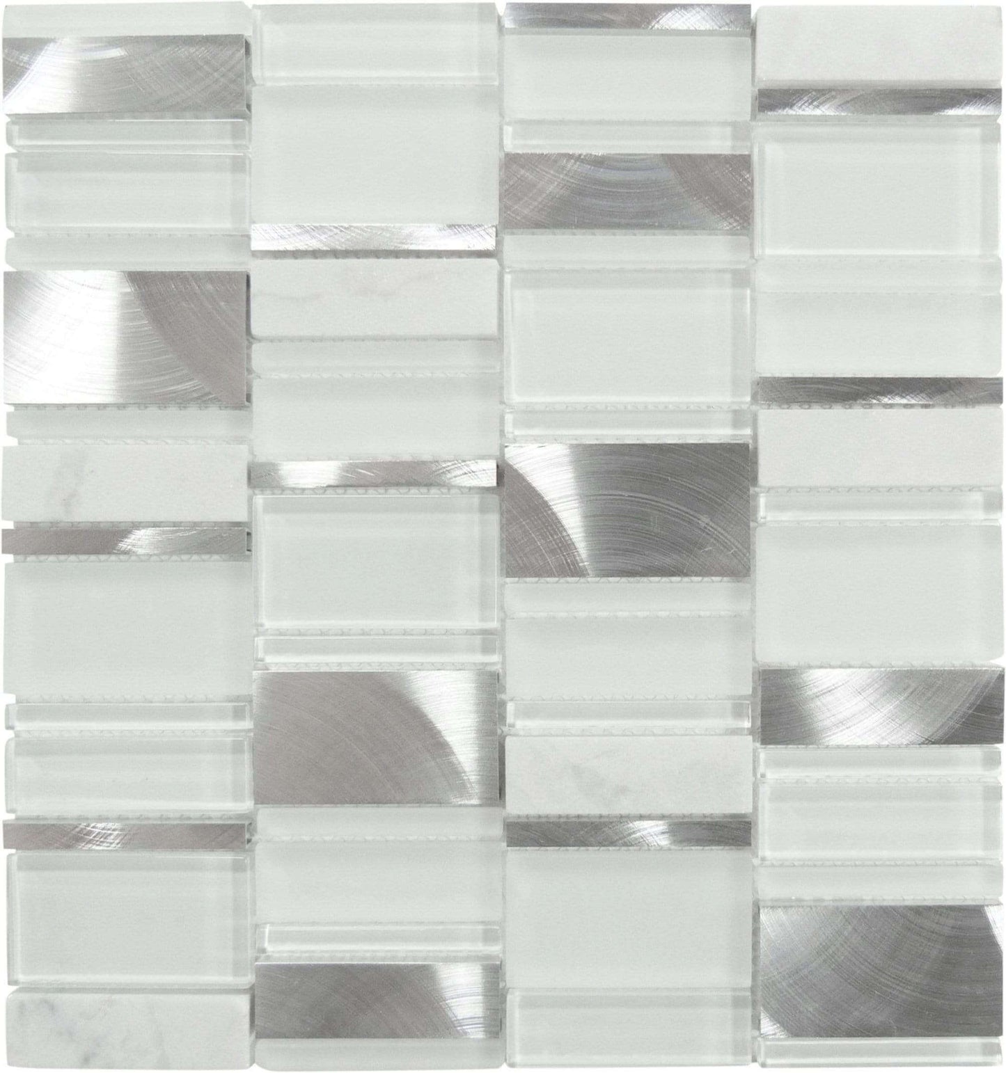 Frozen Large Unique Shapes White Glass Stone and Metal Tile Tuscan Glass