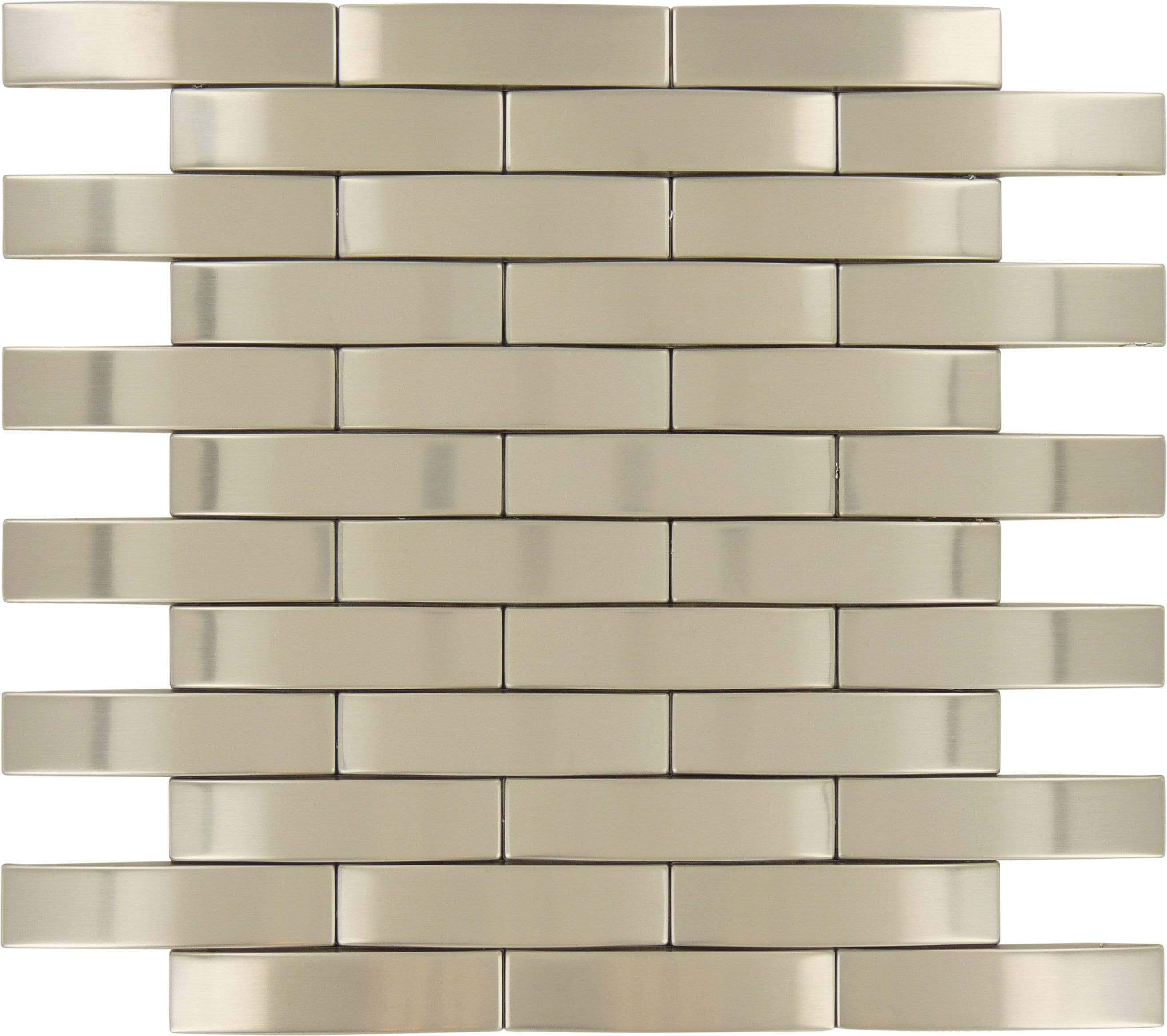 Weave Stainless Steel 1'' x 4'' Brushed Metal Tile Tuscan Glass