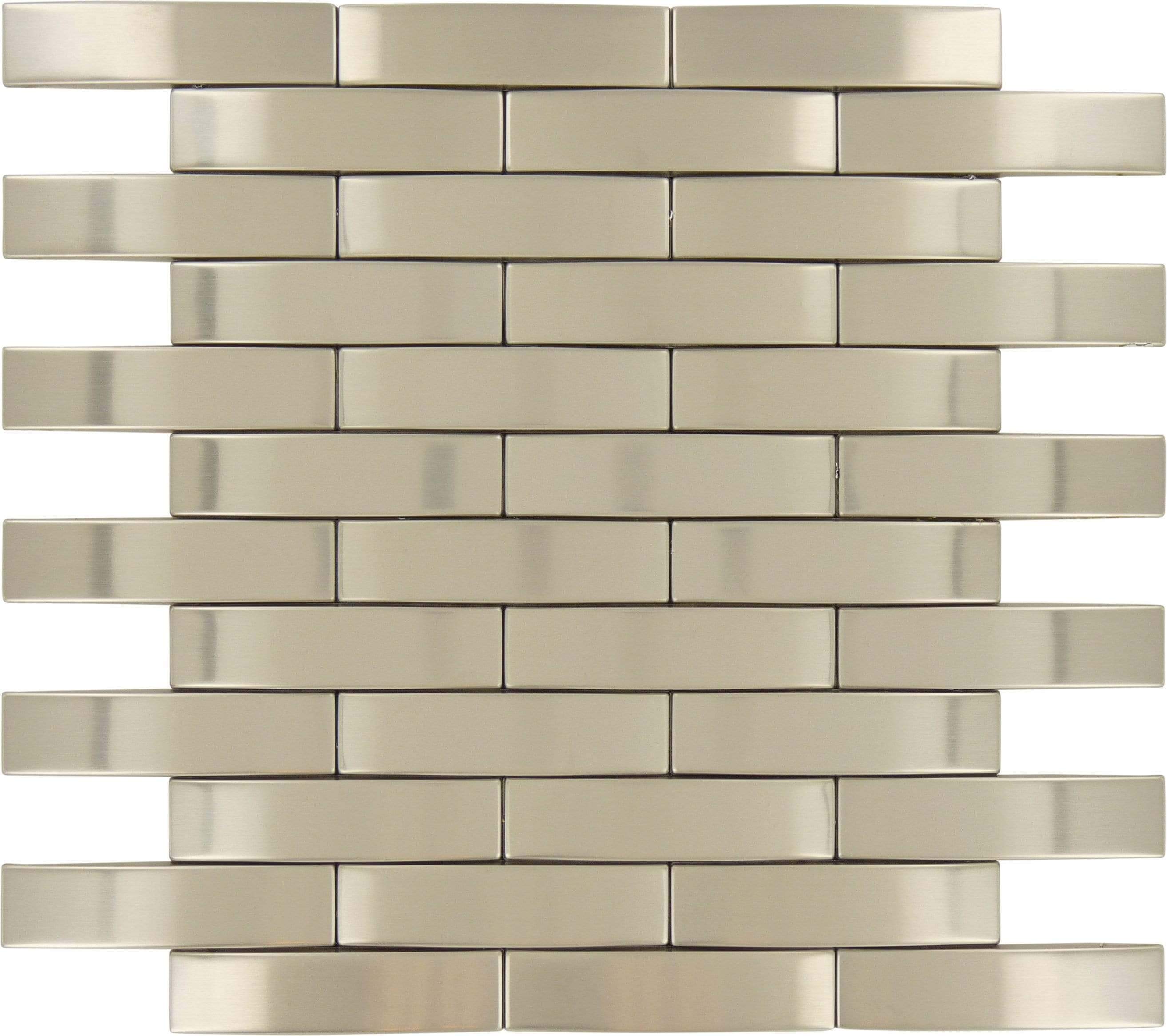 Weave Stainless Steel 1'' x 4'' Brushed Metal Tile Tuscan Glass