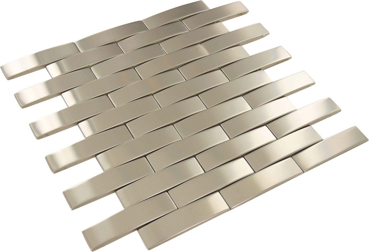 Weave Stainless Steel 1'' x 4'' Brushed Metal Tile Tuscan Glass