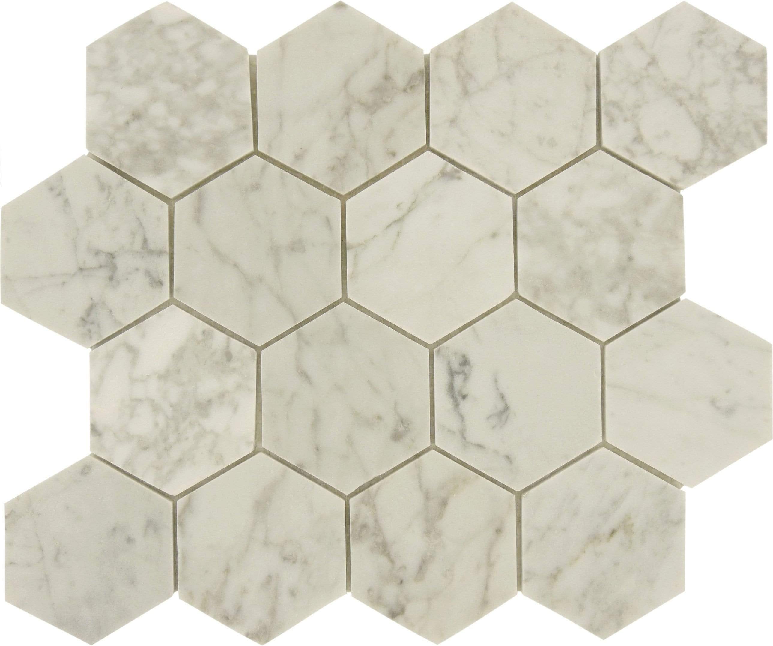 Glacier White Carrara Hexagon Polished Stone Tile Tuscan Glass