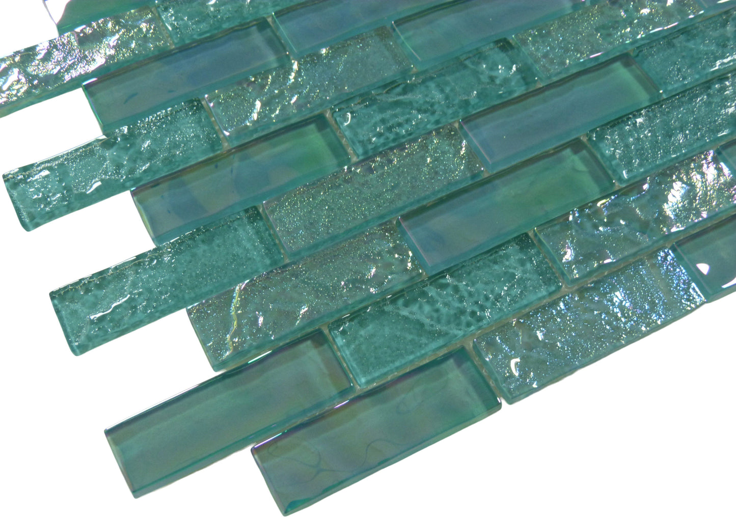Pacific Aquamarine Uniform Brick Glossy and Iridescent Glass Tile Universal Glass Designs