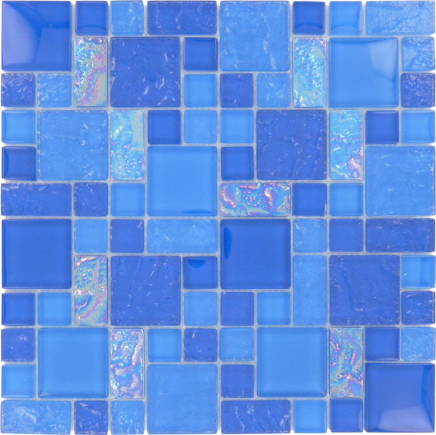 Bimini Blue Unique Shapes Glossy and Iridescent Glass Pool Tile Universal Glass Designs