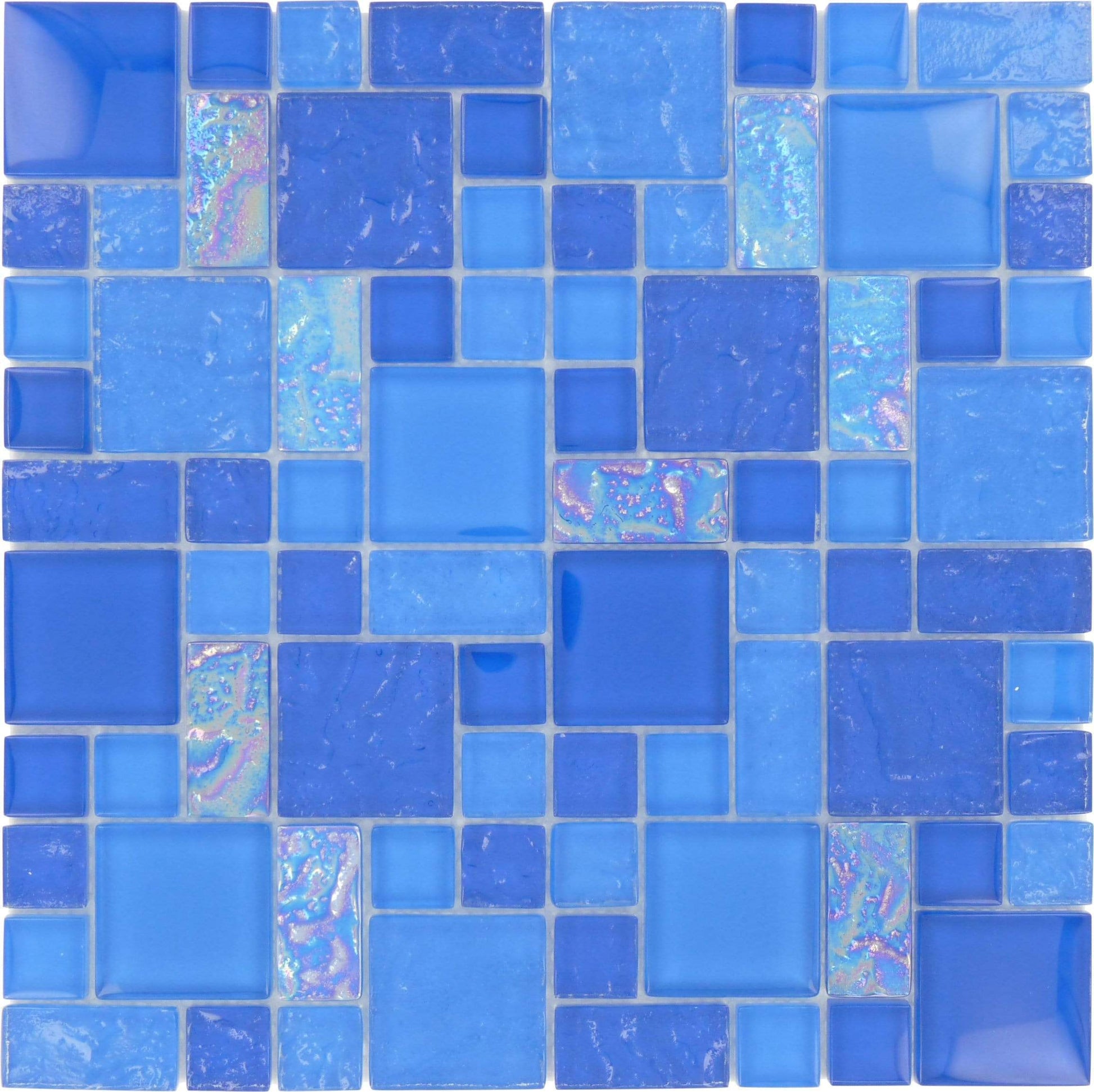 Bimini Blue Unique Shapes Glossy and Iridescent Glass Pool Tile Universal Glass Designs