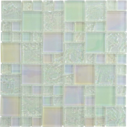 Bahama Exuma White Mix Glossy and Iridescent Glass Pool Tile Universal Glass Designs