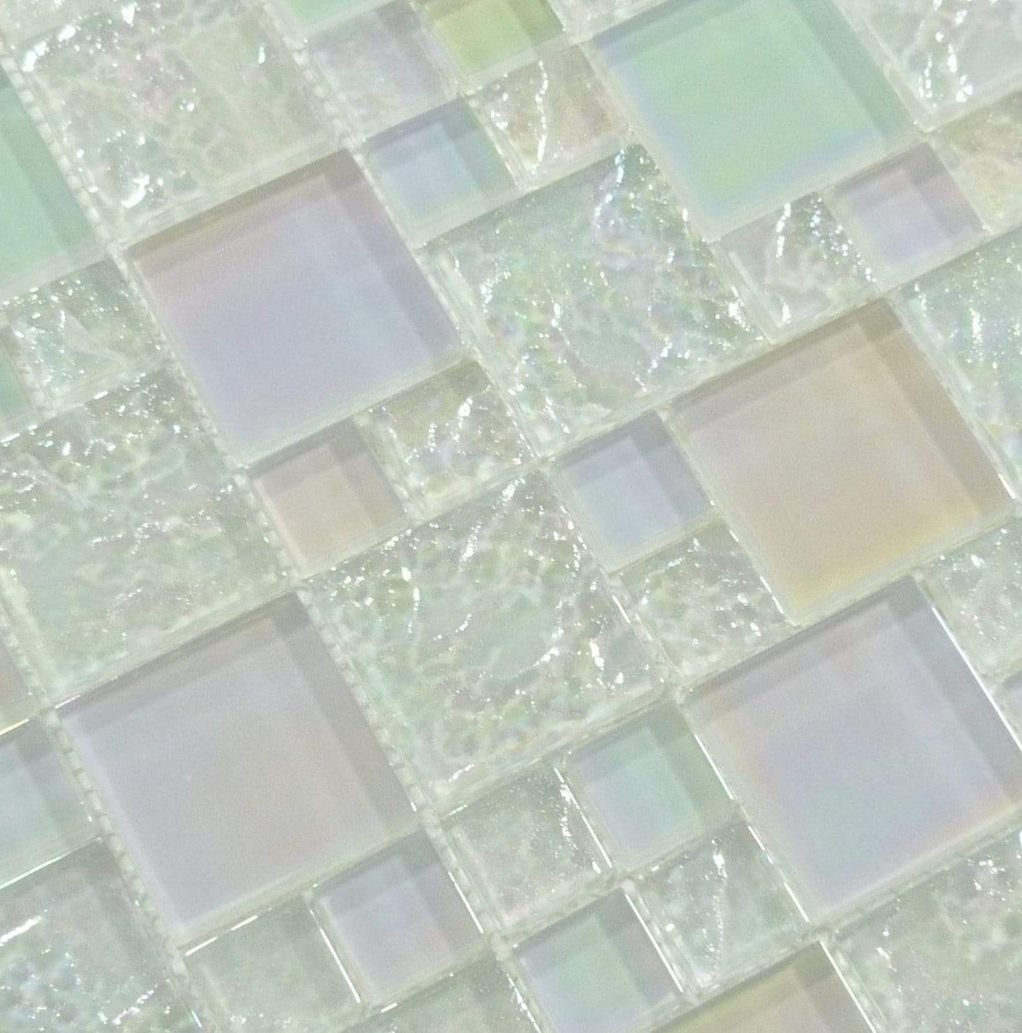 Bahama Exuma White Mix Glossy and Iridescent Glass Pool Tile Universal Glass Designs