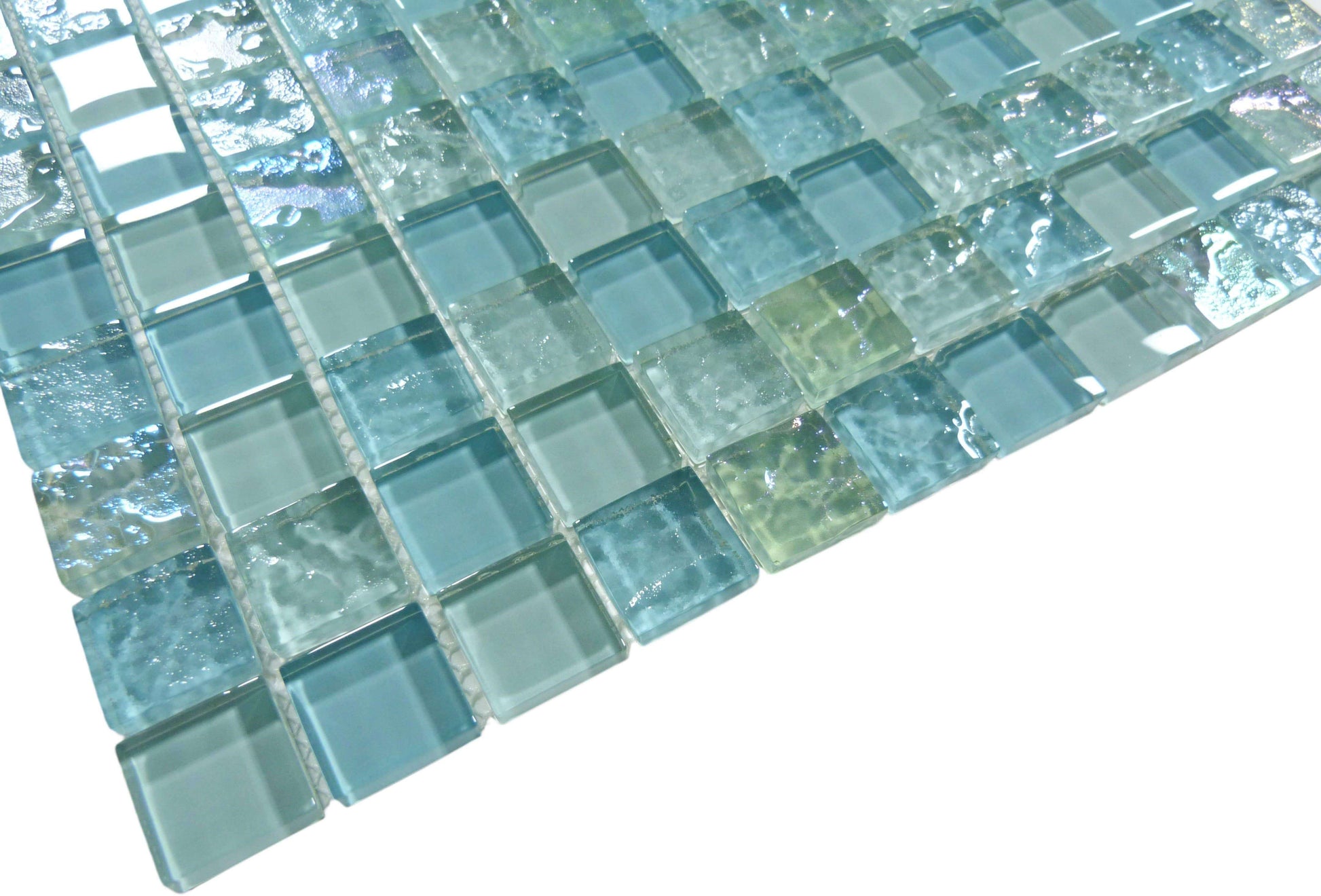 Bahama Inagua Turquoise 1" x 1" Glossy and Iridescent Glass Pool Tile Universal Glass Designs