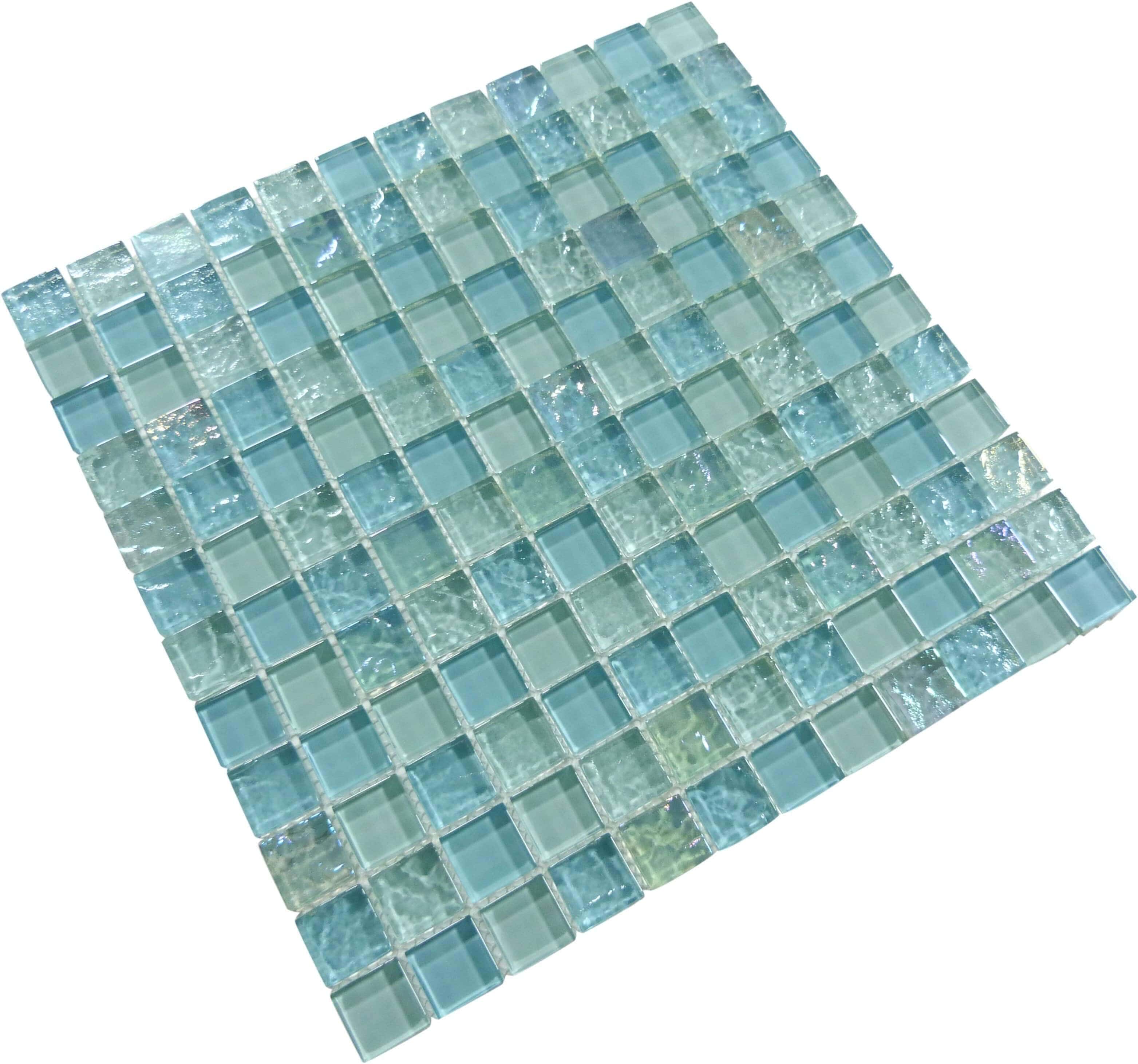 Bahama Inagua Turquoise 1" x 1" Glossy and Iridescent Glass Pool Tile Universal Glass Designs