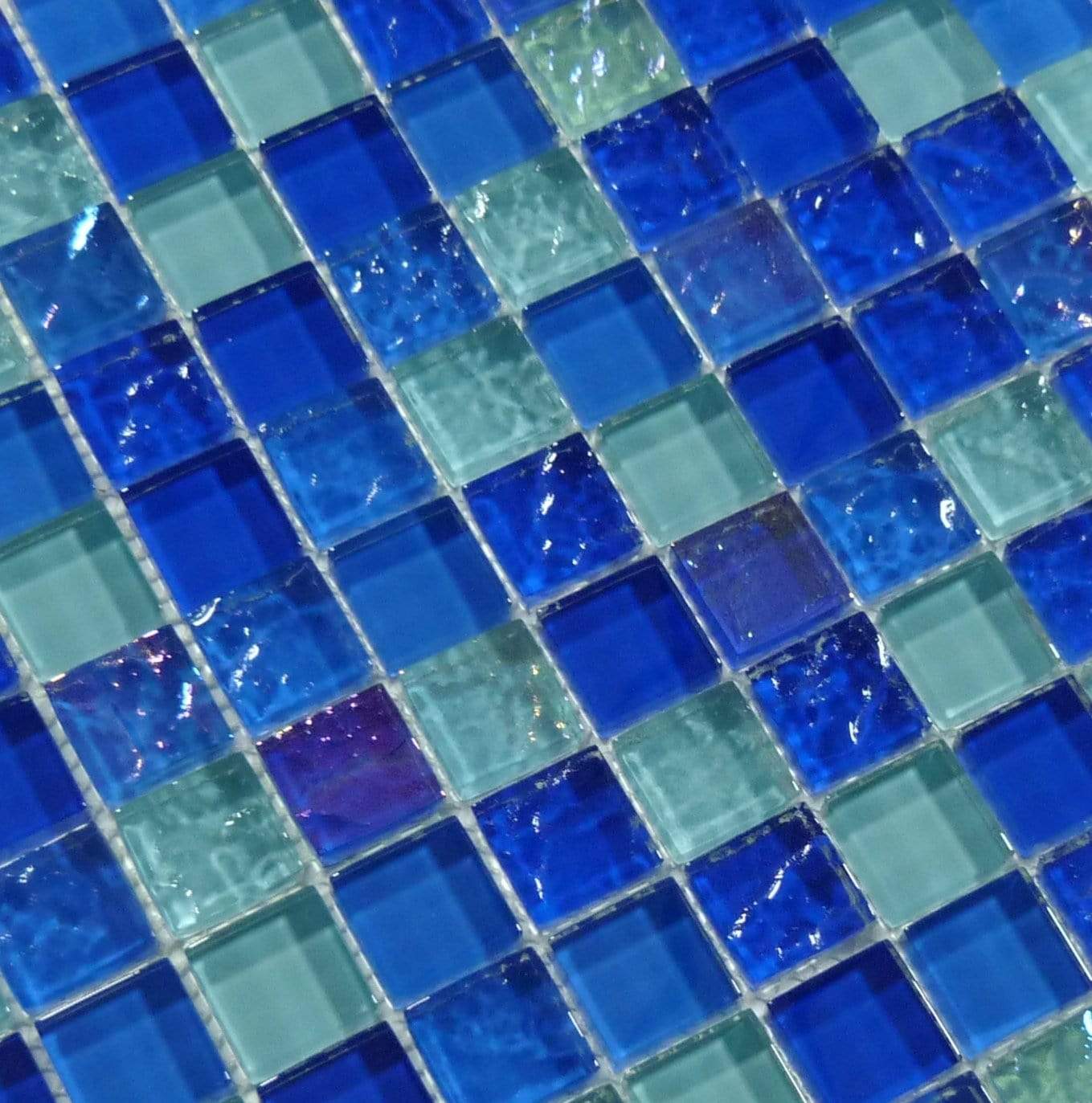 Bahama Nassau Blue 1" x 1" Glossy and Iridescent Glass Pool Tile Universal Glass Designs