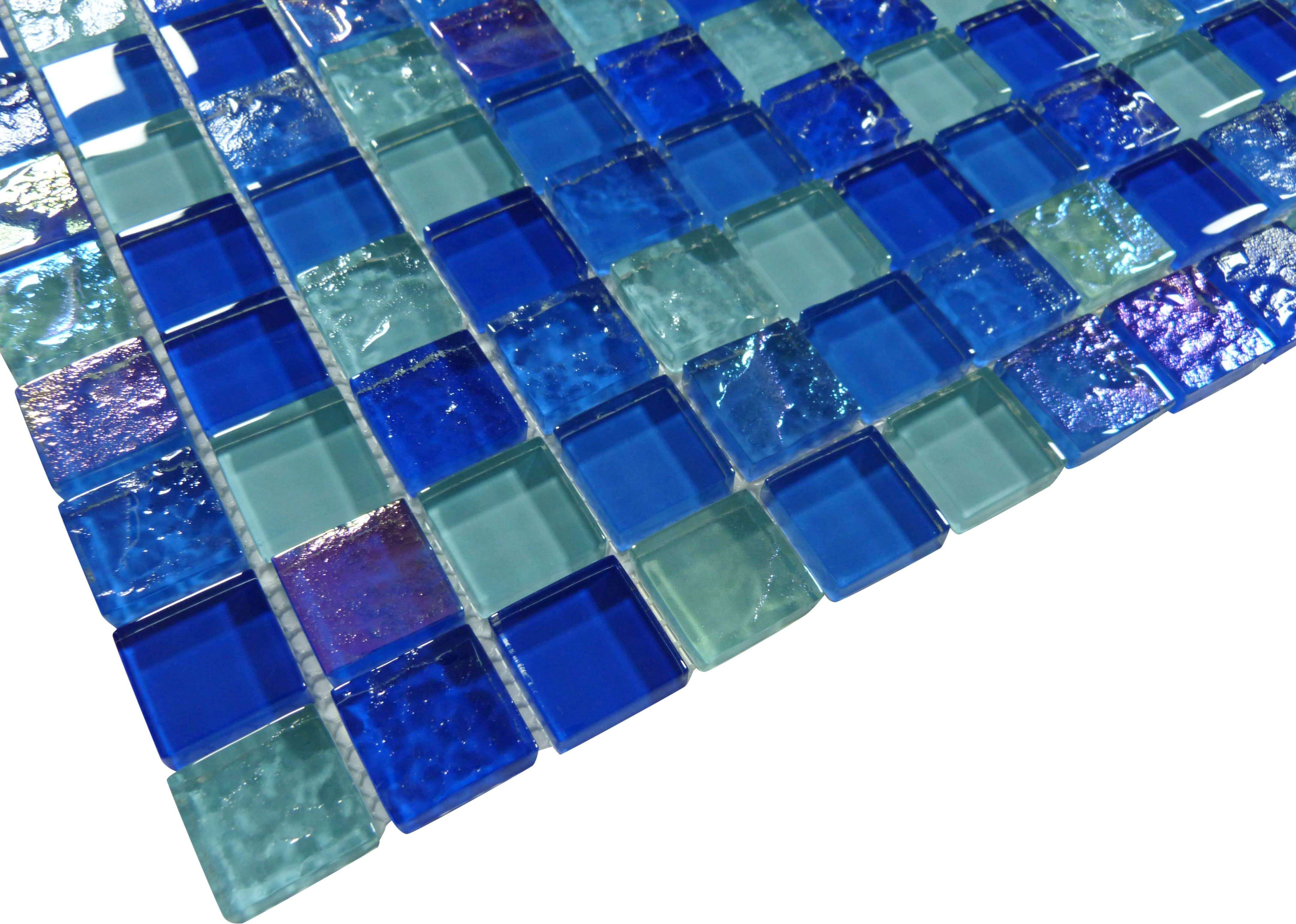 Bahama Nassau Blue 1" x 1" Glossy and Iridescent Glass Pool Tile Universal Glass Designs