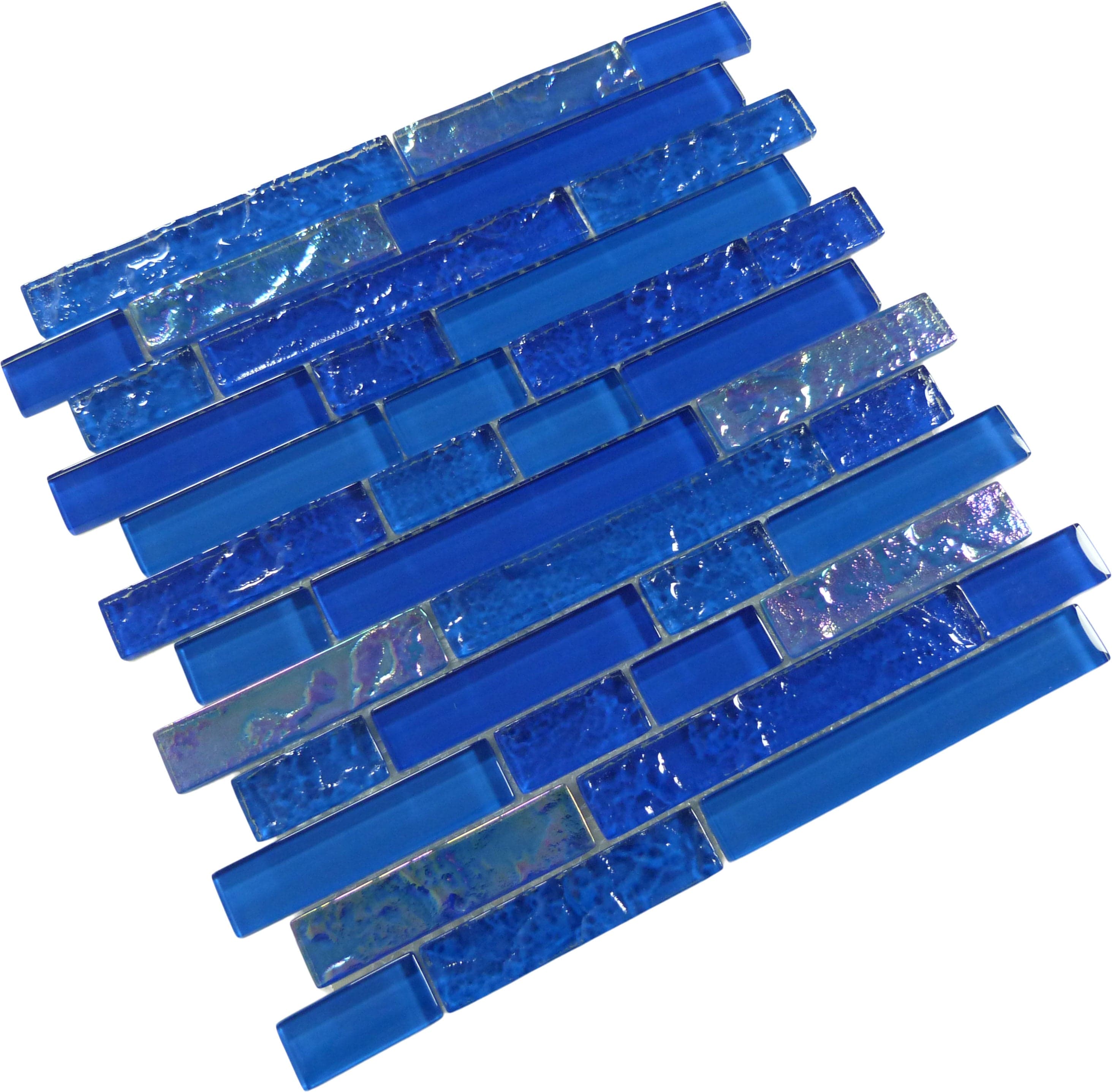 Bimini Random Blue Brick Glossy and Iridescent Glass Tile Universal Glass Designs