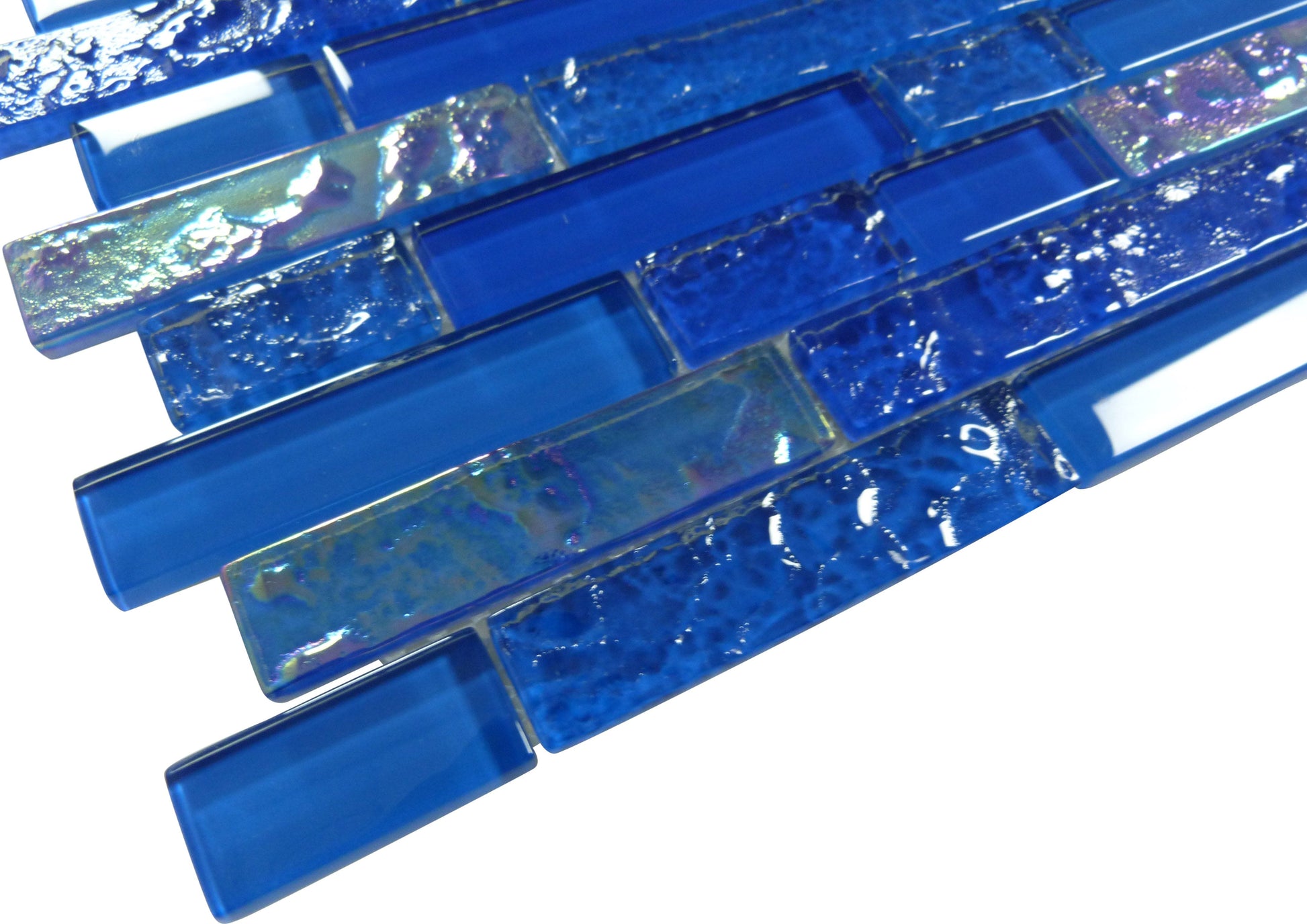 Bimini Random Blue Brick Glossy and Iridescent Glass Tile Universal Glass Designs