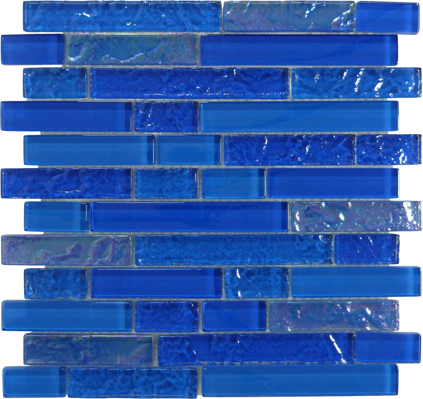 Bimini Random Blue Brick Glossy and Iridescent Glass Tile Universal Glass Designs