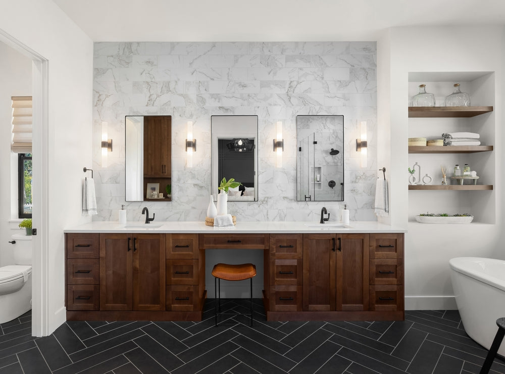  Modern Bathroom with Herringbone Floor Tile