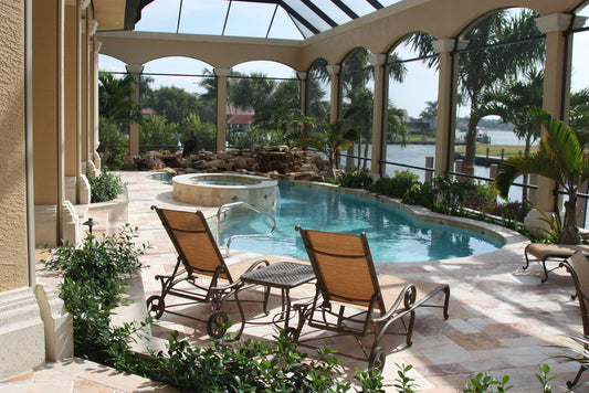 Beautiful Home Patio with Swimming Pool and Tiled Pool Deck