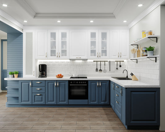 Modern Kitchen with Brick-Shaped Tiles on the Backsplash and Rectangular-Shaped Tiles on the Floor