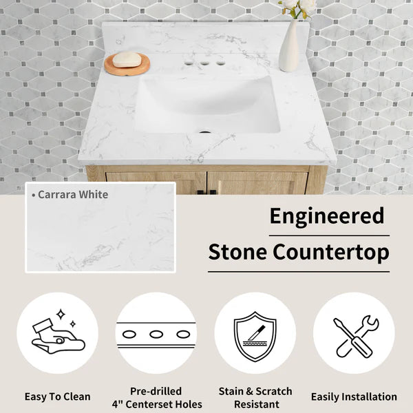 OasisTile Vantique 24“ Single Vanity With Carrara White Engineered Stone Top Horizon Tile