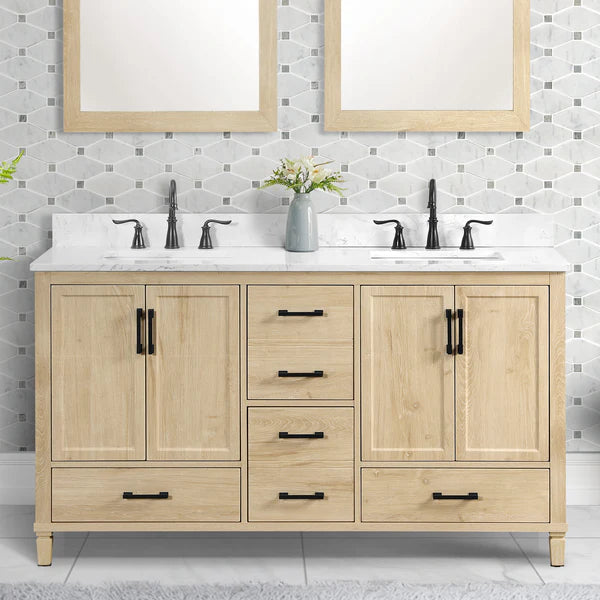 OasisTile Vantique 60" Double Vanity With Carrara white Engineered Stone Top Horizon Tile