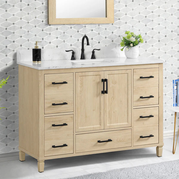 OasisTile Vantique 48" Single Vanity With Carrara white Engineered Stone Top Horizon Tile