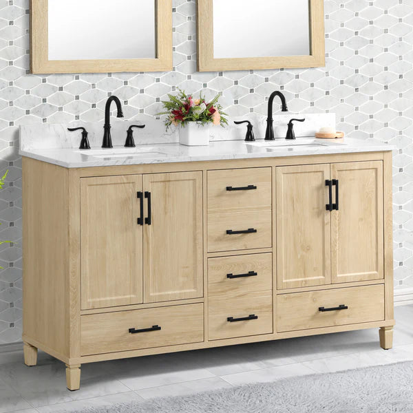 OasisTile Vantique 60" Double Vanity With Carrara white Engineered Stone Top Horizon Tile