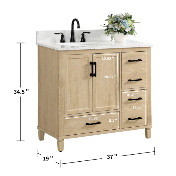 OasisTile Vantique 36" Single Vanity With Carrara white Engineered Stone Top Horizon Tile