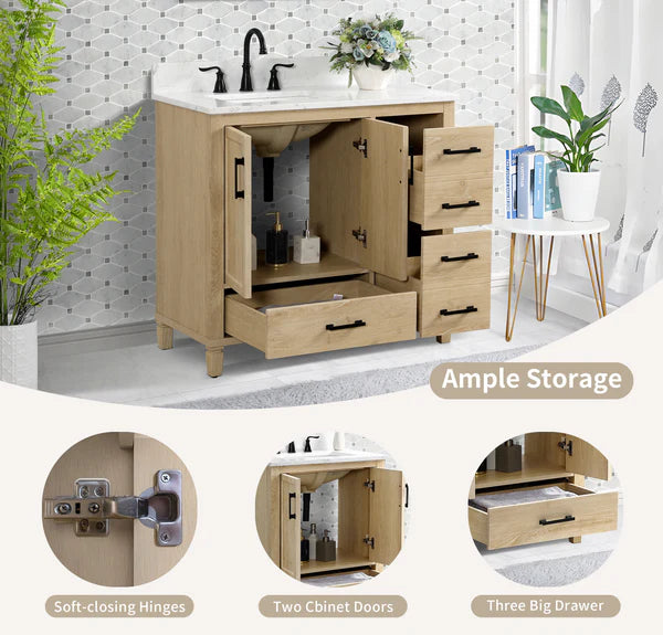 OasisTile Vantique 36" Single Vanity With Carrara white Engineered Stone Top Horizon Tile